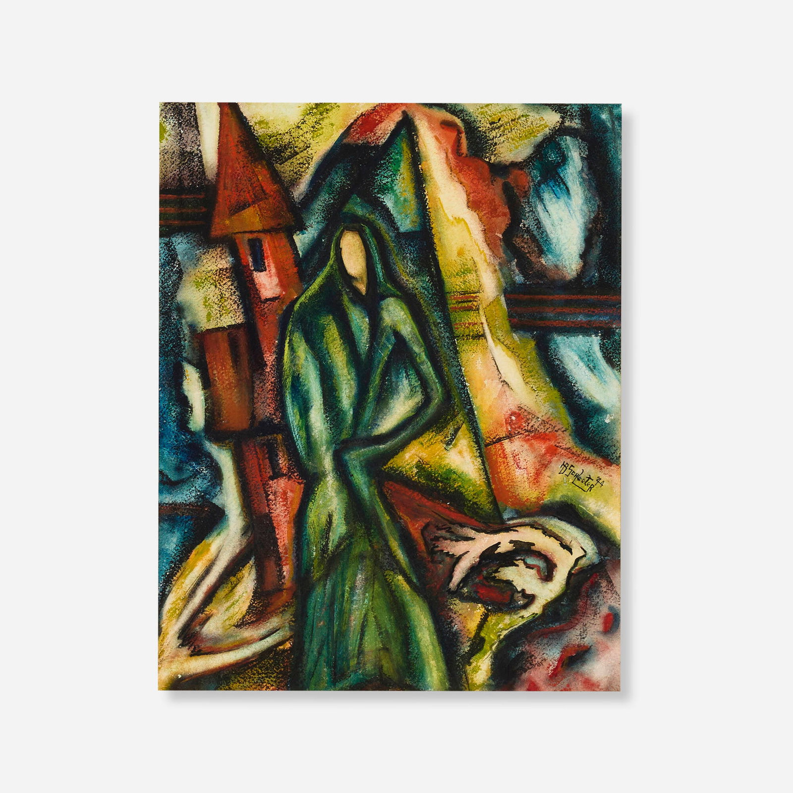 Howard Schleeter, Untitled: Howard Schleeter Untitled 1944 watercolor on board 18.5 h x 14.5 w in (47 x 37 cm) Signed and dated to right edge 'HB Schleeter '44'. This work will ship from Los Angeles, California.