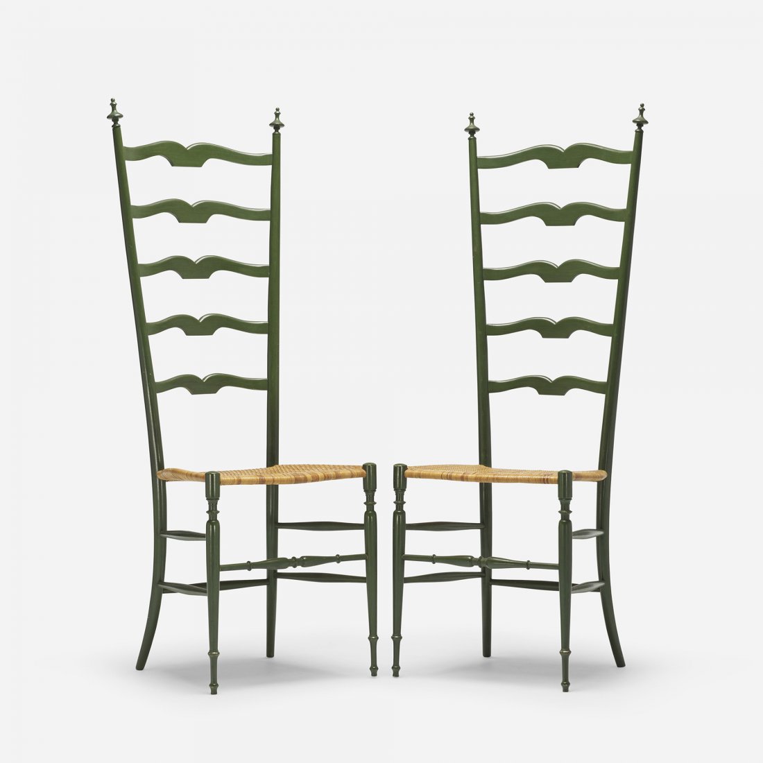 Chiavari chairs, pair: Chiavari chairs, pair Italy, c. 1970 carved and lacquered wood, cane 18 w x 18.25 d x 49 h inches