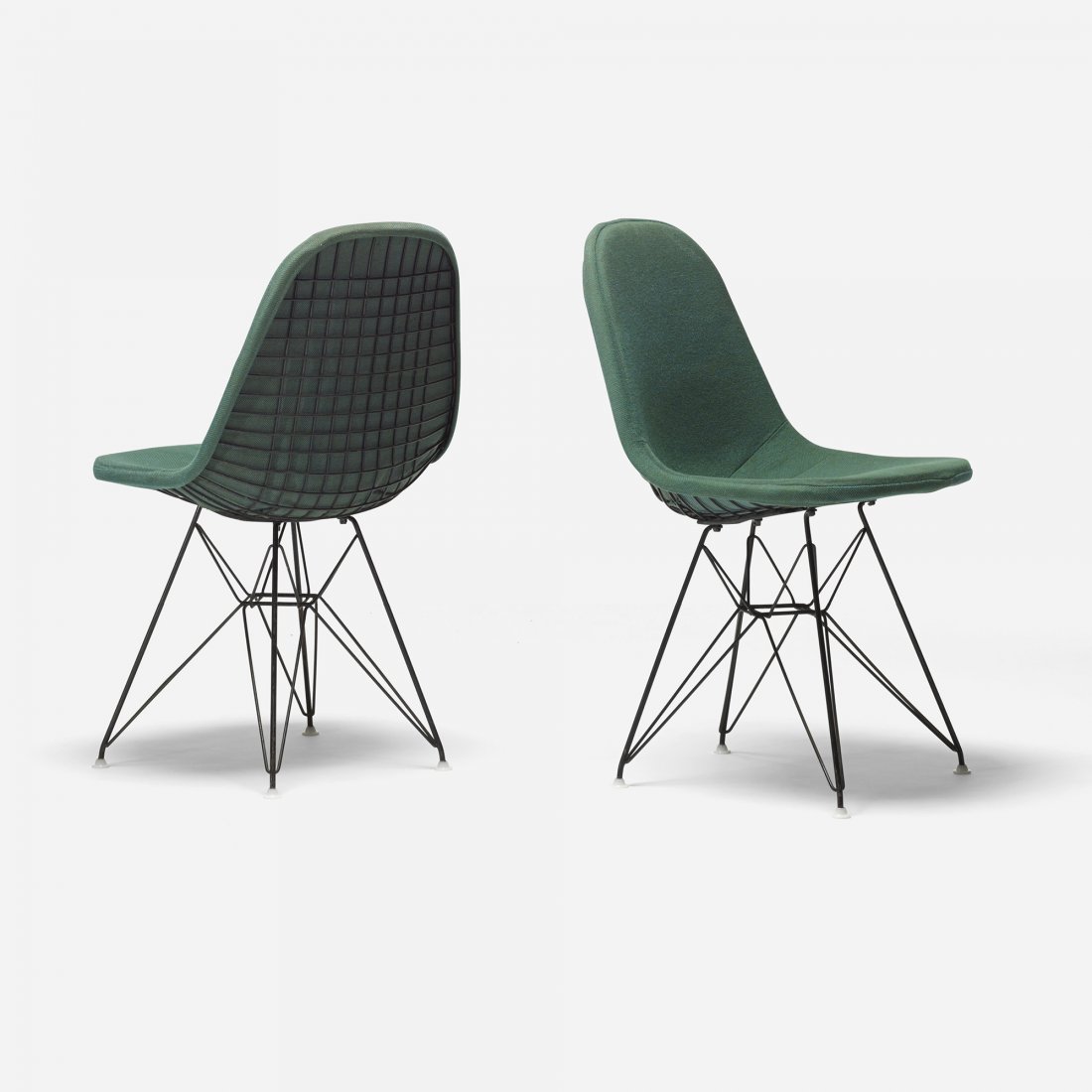 Charles and Ray Eames DKRs, pair: Charles and Ray Eames DKRs, pair Herman Miller USA, 1951 upholstery, enameled steel, plastic 19 w x 21 d x 32.5 h inches Literature: Eames Design: The Work of the Office of Charles and Ray Eames, Neuh
