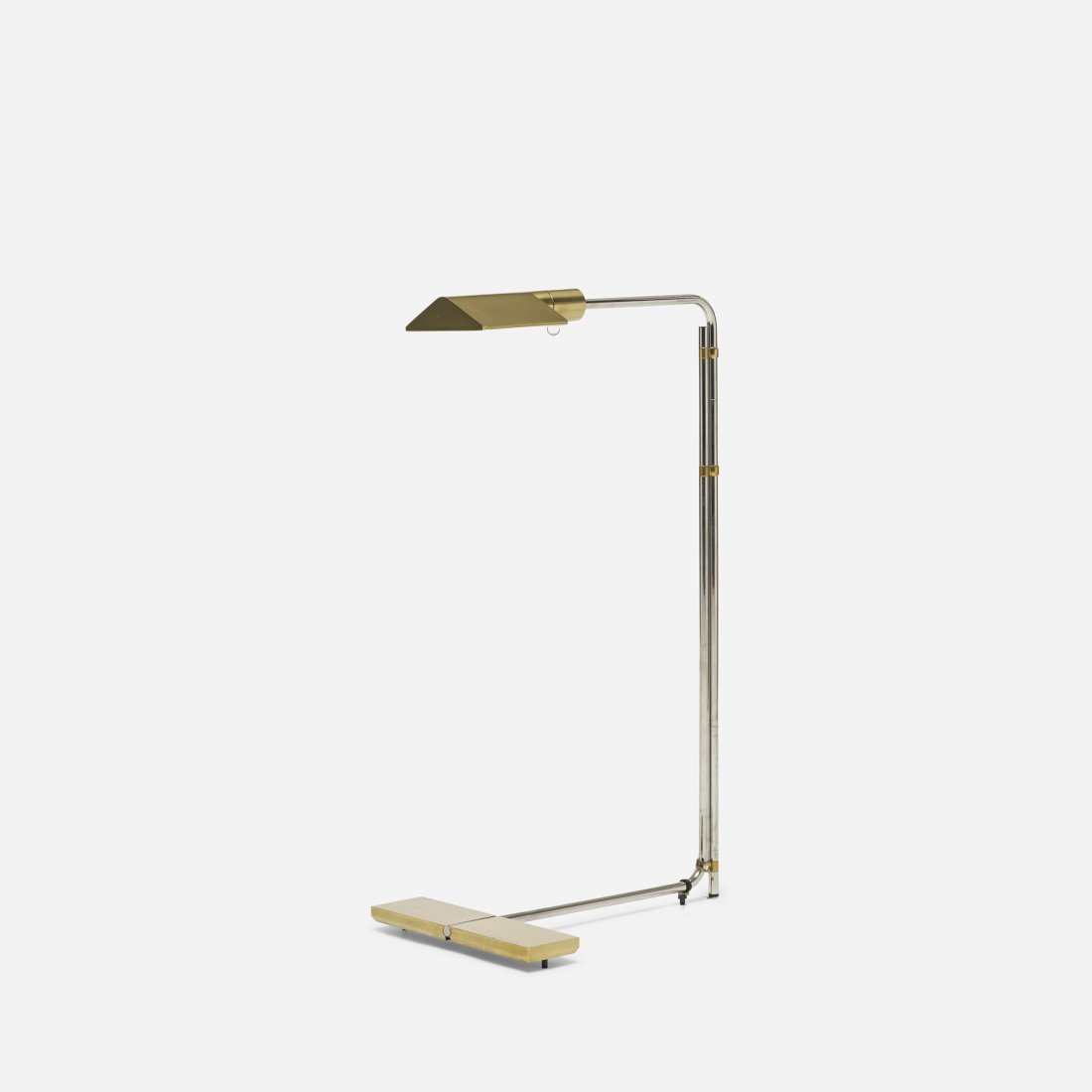 Cedric Hartman adjustable floor lamp: Cedric Hartman adjustable floor lamp Cedric Hartman, Inc. USA, c. 1985 brass, stainless steel, plastic 11 w x 16.5 d x 31.75 h inches This adjustable lamp extends to 46.75 inches in height. Signed wit
