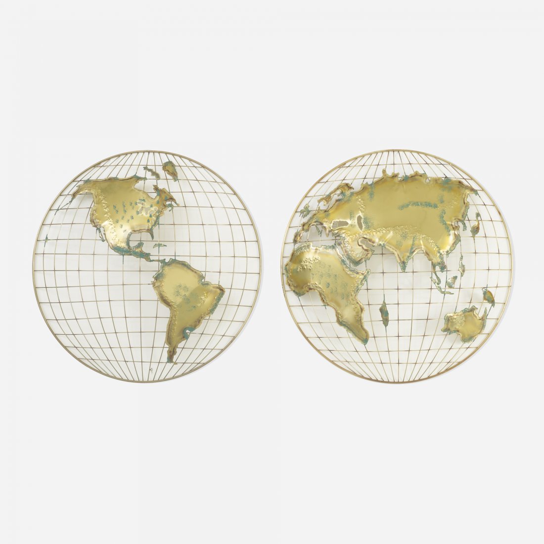 Curtis Jeré World Map: Curtis Jeré World Map USA, c. 1970 brass-plated steel, brass, lacquer 27 w x 5.5 d x 27 h inches