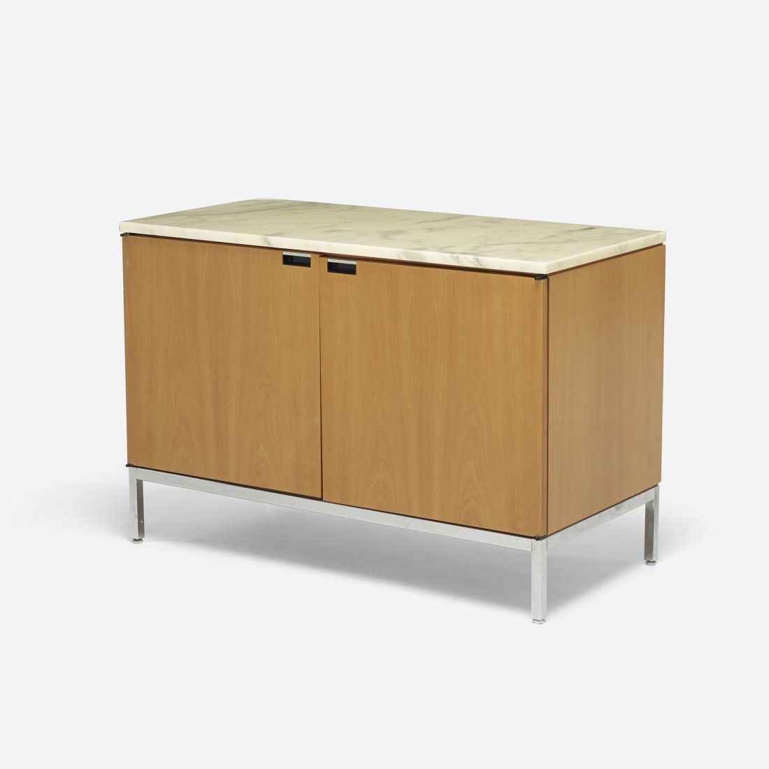 Florence Knoll Executive Office cabinet: Florence Knoll Executive Office cabinet Knoll USA, 1961 pearwood, chrome-plated steel, marble 37.5 w x 18 d x 25.5 h inches Signed twice with decal manufacturer's label to underside of marble top: [Kn