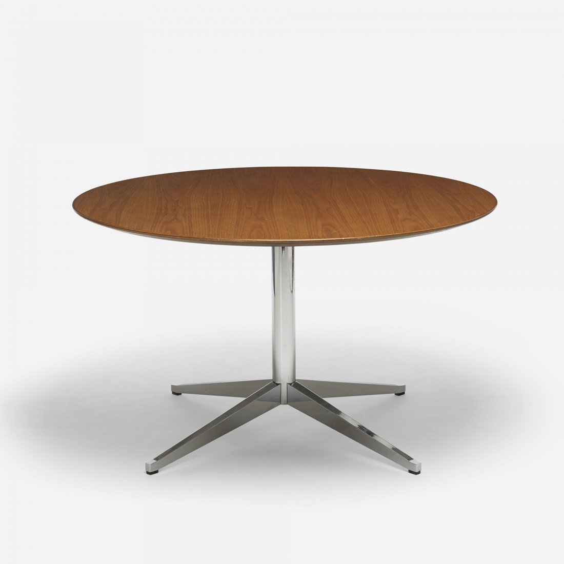 Florence Knoll Executive Office table: Florence Knoll Executive Office table Knoll International USA, 1961/c. 1975 walnut, chrome-plated steel 48.25 dia x 28.5 h inches Signed with decal manufacturer's label to underside: [Knoll Internatio