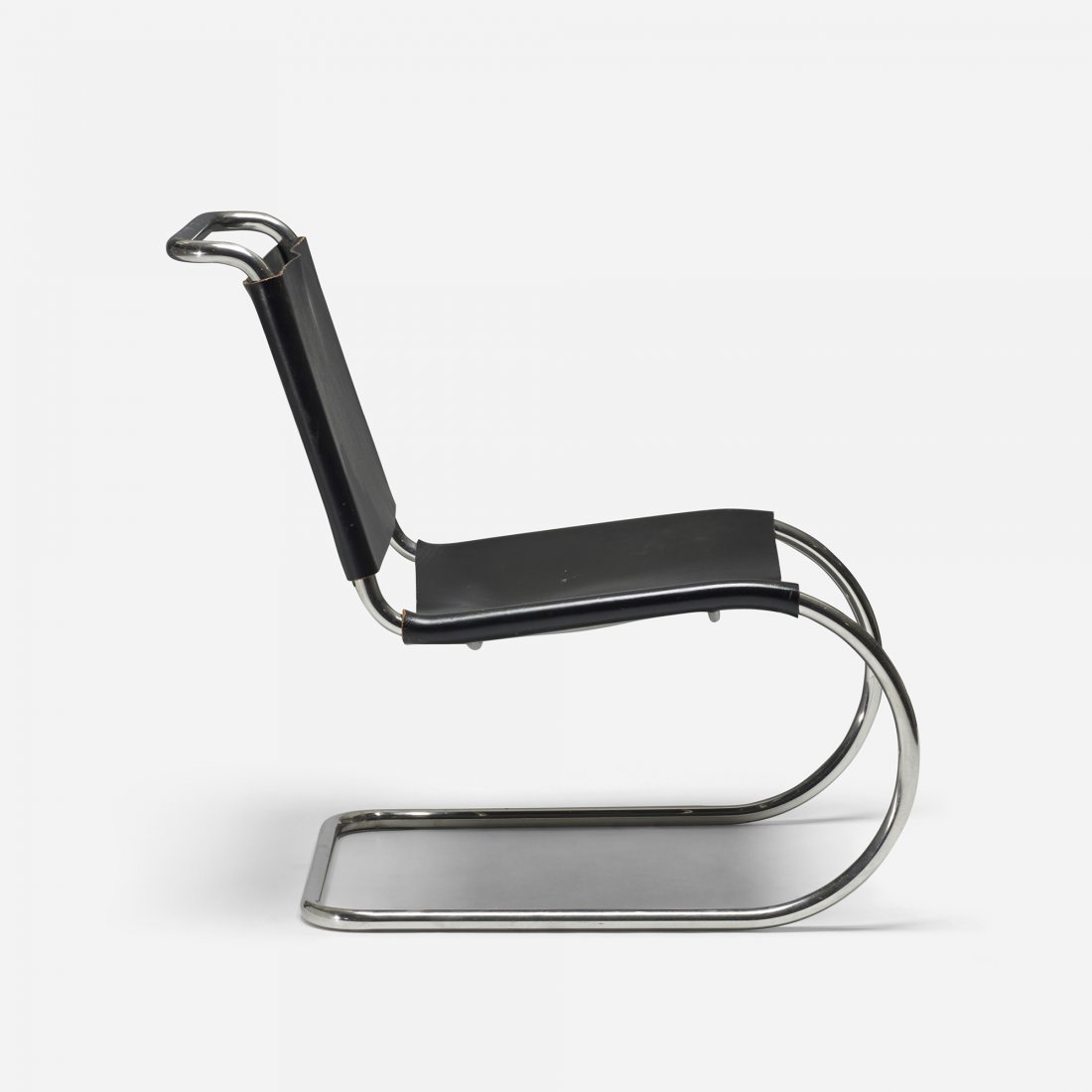 Ludwig Mies van der Rohe MR 10 lounge chair: Ludwig Mies van der Rohe MR 10 lounge chair Knoll Associates Germany, 1927/c. 1960 chrome-plated steel, leather 23 w x 33.5 d x 31.5 h inches Signed with decal manufacturer's label to underside: [Knol