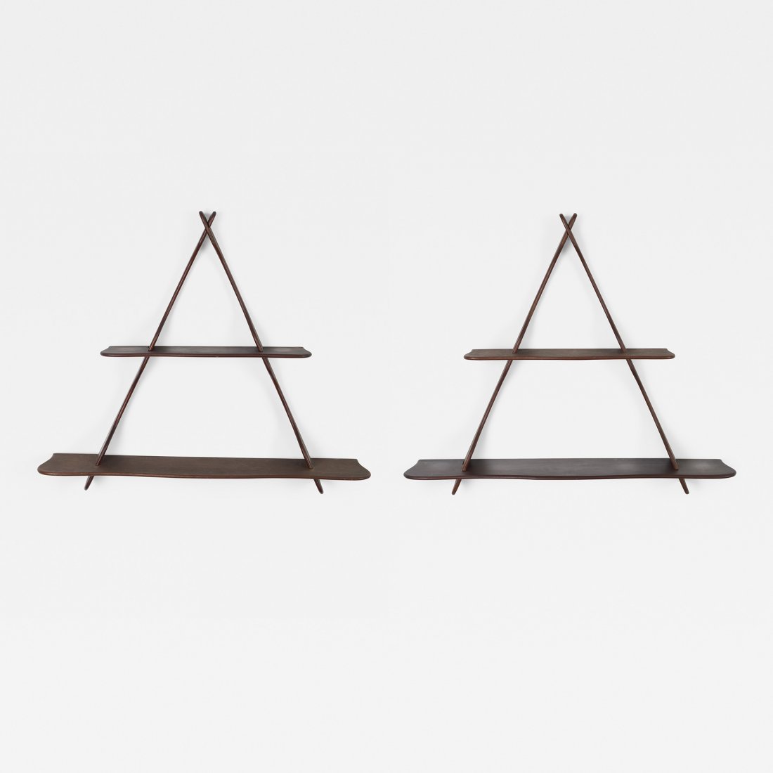 After Peder Moos wall-mounted bookshelves, pair: After Peder Moos wall-mounted bookshelves, pair Denmark, c. 1965 teak 29.5 w x 5 d x 26 h inches