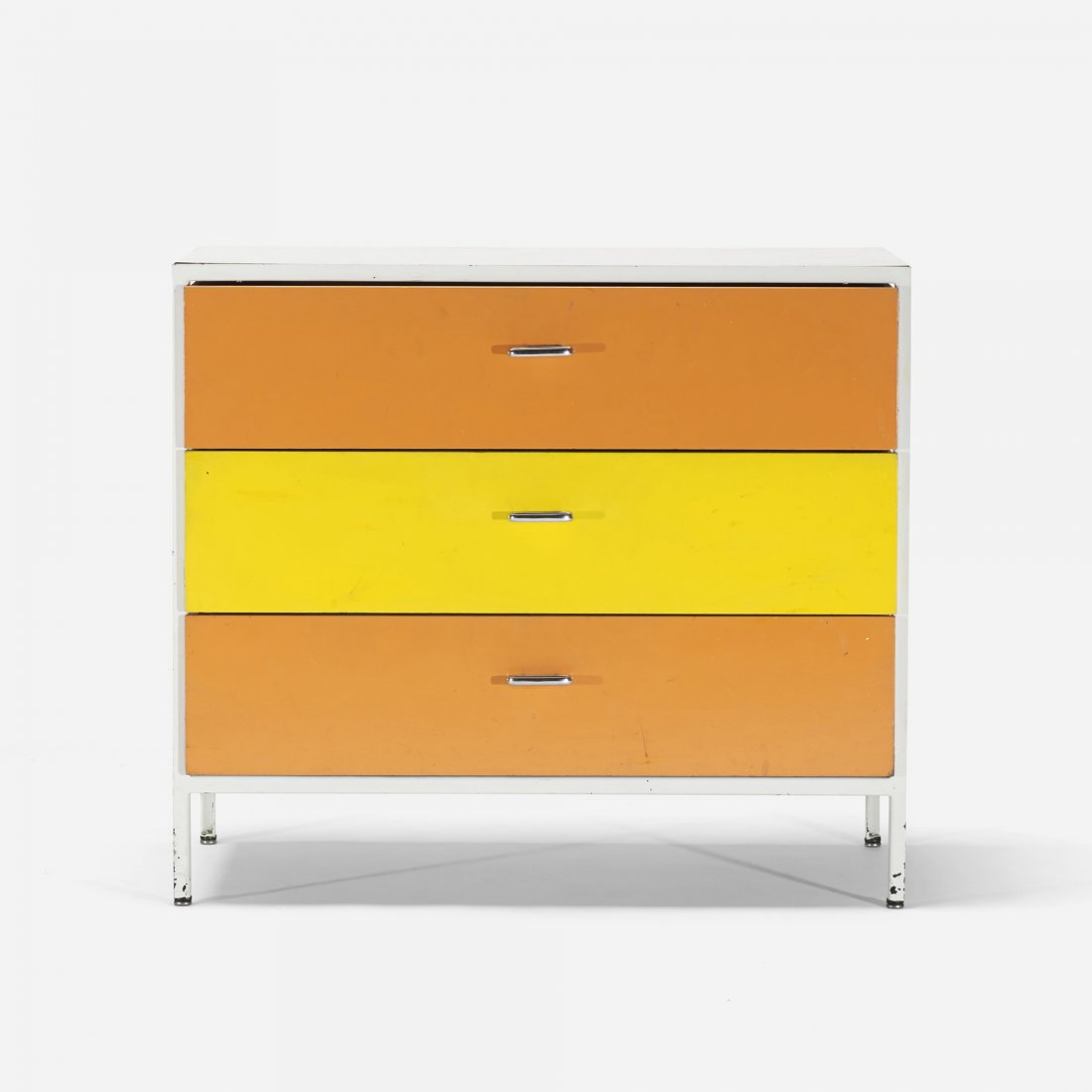 George Nelson & Associates Steelframe cabinet: George Nelson & Associates Steelframe cabinet Herman Miller USA, 1954 lacquered wood, enameled steel, laminate, aluminum 33.5 w x 18.5 d x 29.5 h inches Signed with applied foil manufacturer's label t