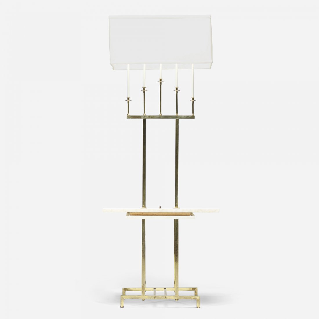 In the manner of Tommi Parzinger floor lamp: In the manner of Tommi Parzinger floor lamp USA, c. 1950 brass, marble, linen, enameled steel 26 w x 16 d x 65.5 h inches