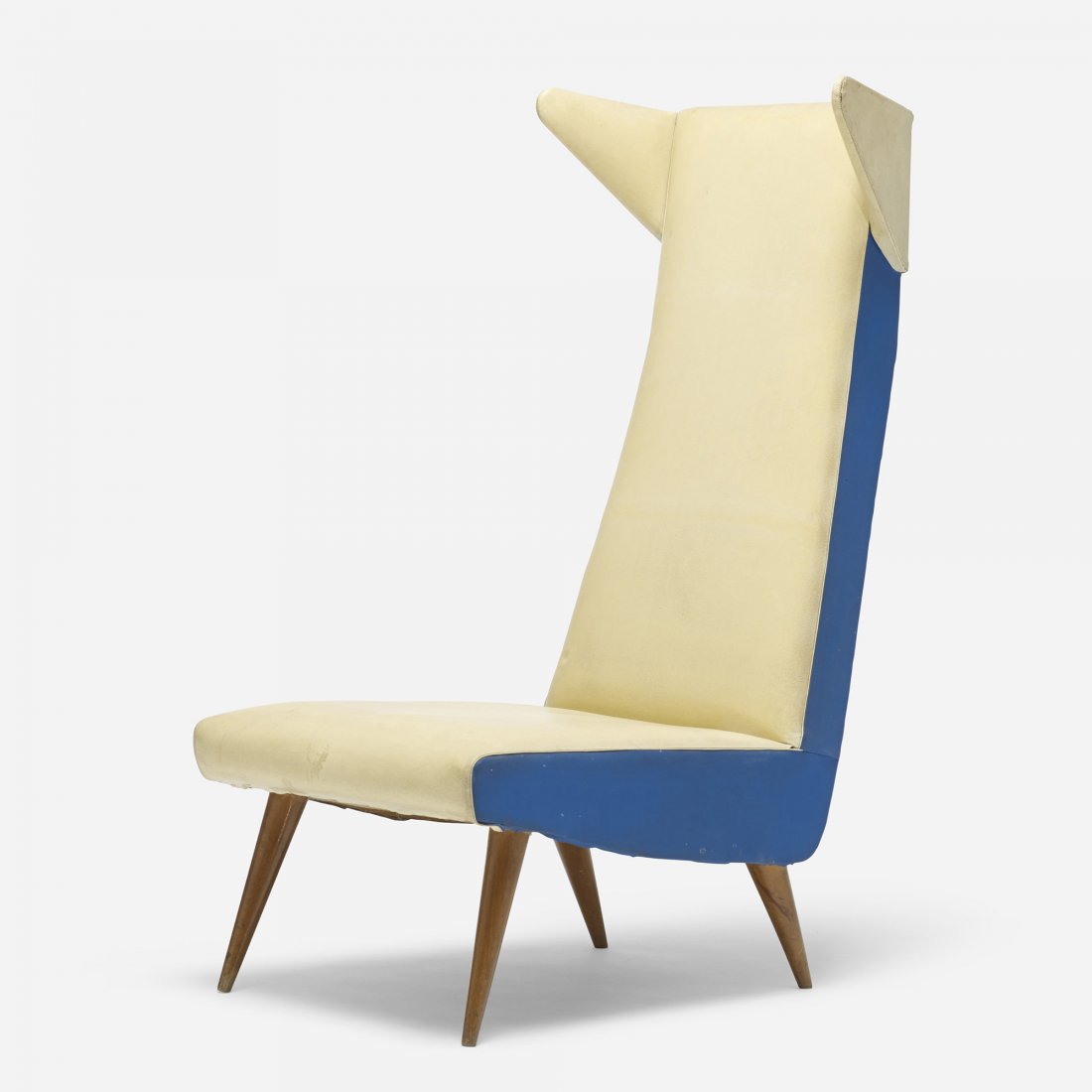 After Gio Ponti lounge chair: After Gio Ponti lounge chair Italy, c. 1970 vinyl, bleached walnut 17.5 w x 16.75 d x 39 h inches