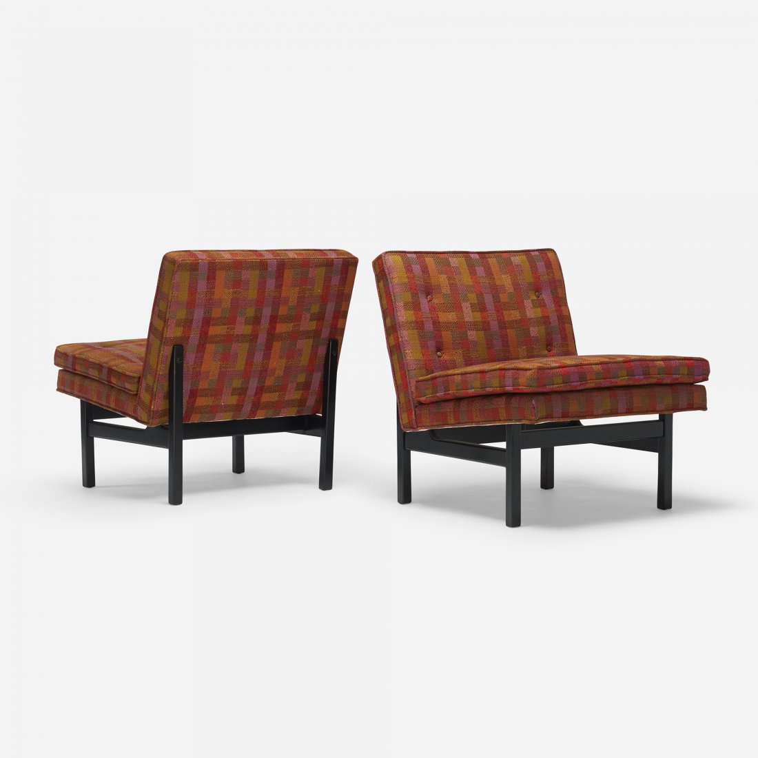 Harvey Probber lounge chairs, pair: Harvey Probber lounge chairs, pair Harvey Probber, Inc. USA, c. 1955 lacquered wood, upholstery 25.5 w x 28.5 d x 28.25 h inches