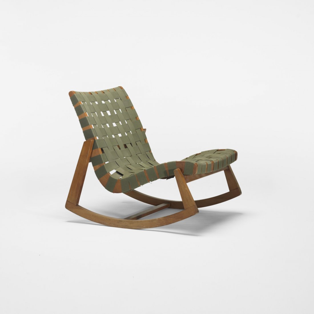Ralph Rapson rocker: Ralph Rapson rocker H. G. Knoll & Associates USA, 1945 stained birch, canvas webbing 24.75 w x 32 d x 29 h inches
