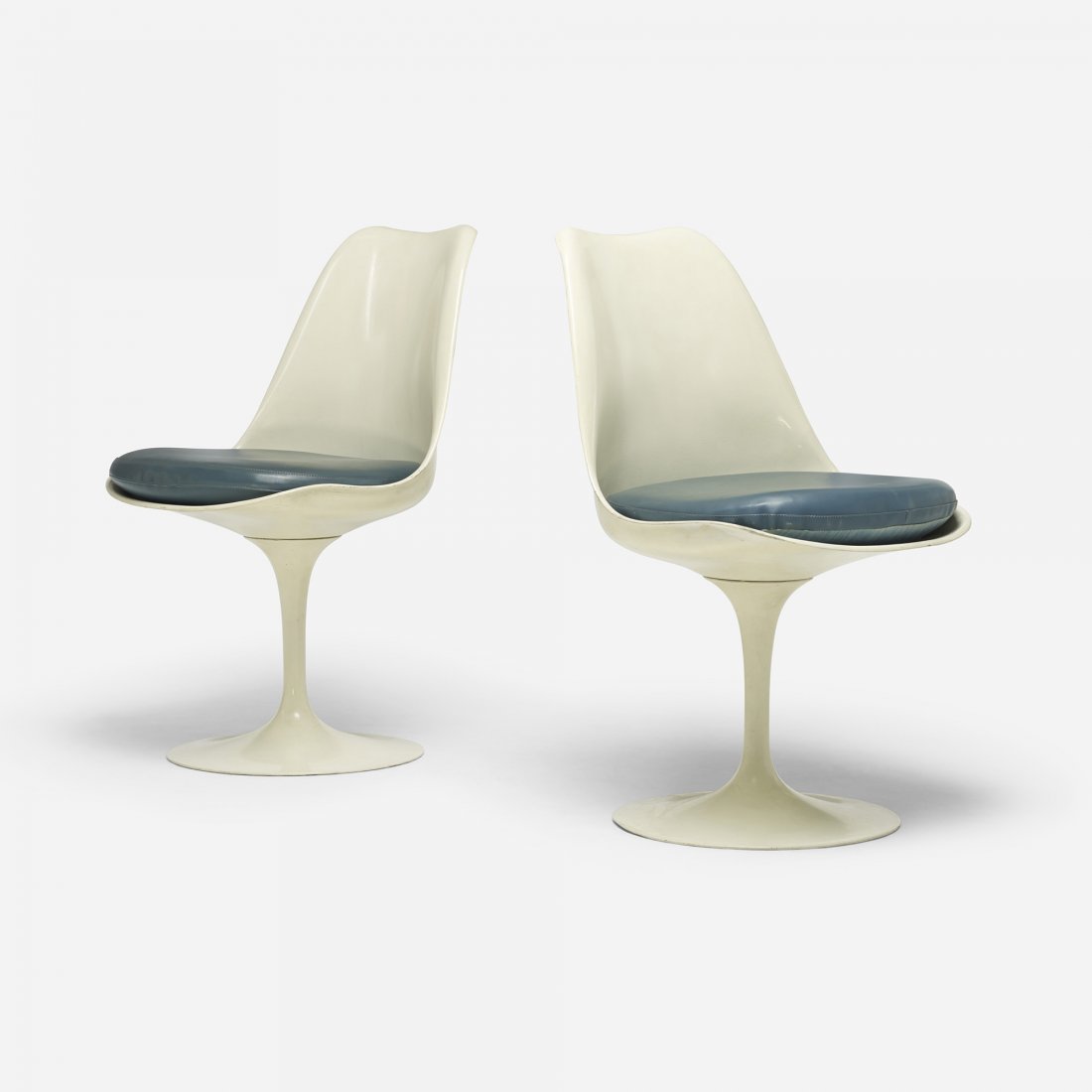 Eero Saarinen Tulip chairs model 151, pair: Eero Saarinen Tulip chairs model 151, pair Knoll International USA, 1956/c. 1970 molded fiberglass, enameled cast aluminum, vinyl 19.5 w x 21 d x 31.5 h inches Signed with applied manufacturer's label