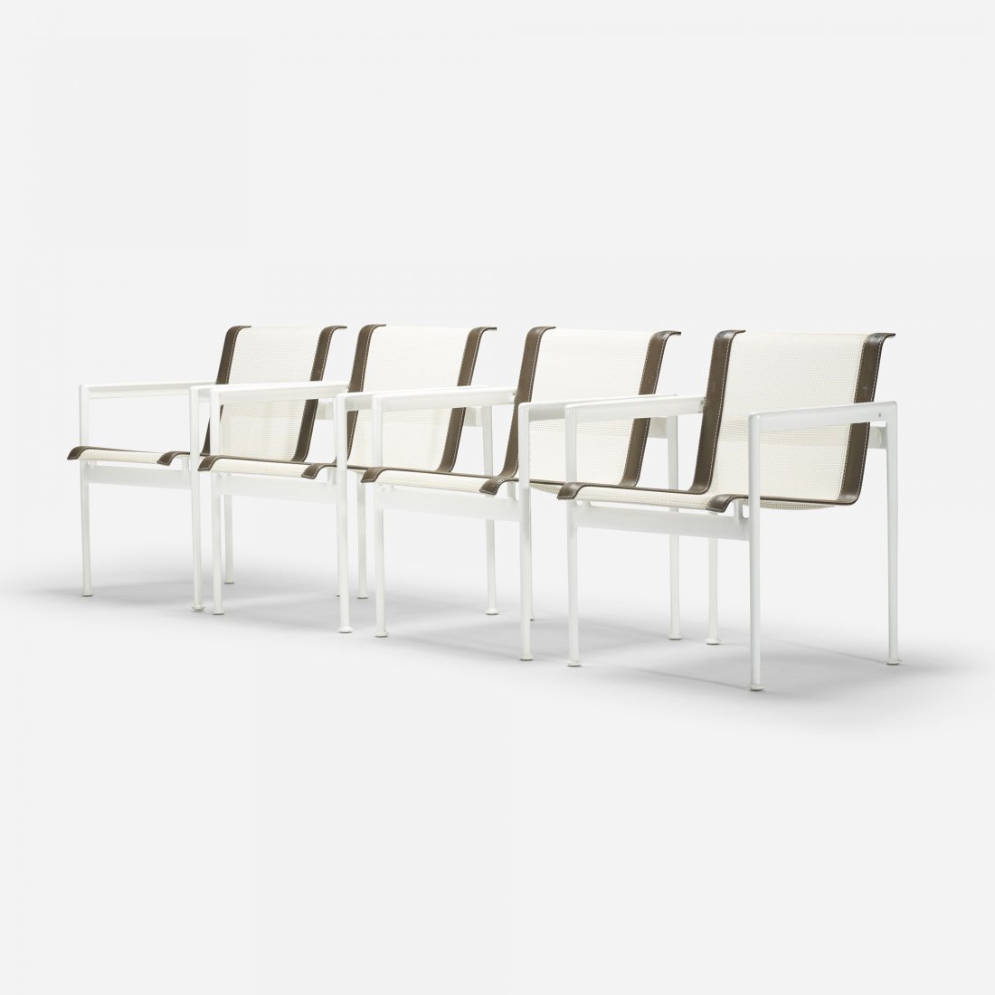 Richard Schultz 1966 armchairs, set of four: Richard Schultz 1966 armchairs, set of four Richard Schultz Design USA, 1966/c. 1995 enameled aluminum, nylon, leather 23.25 w x 25 d x 29.5 h inches