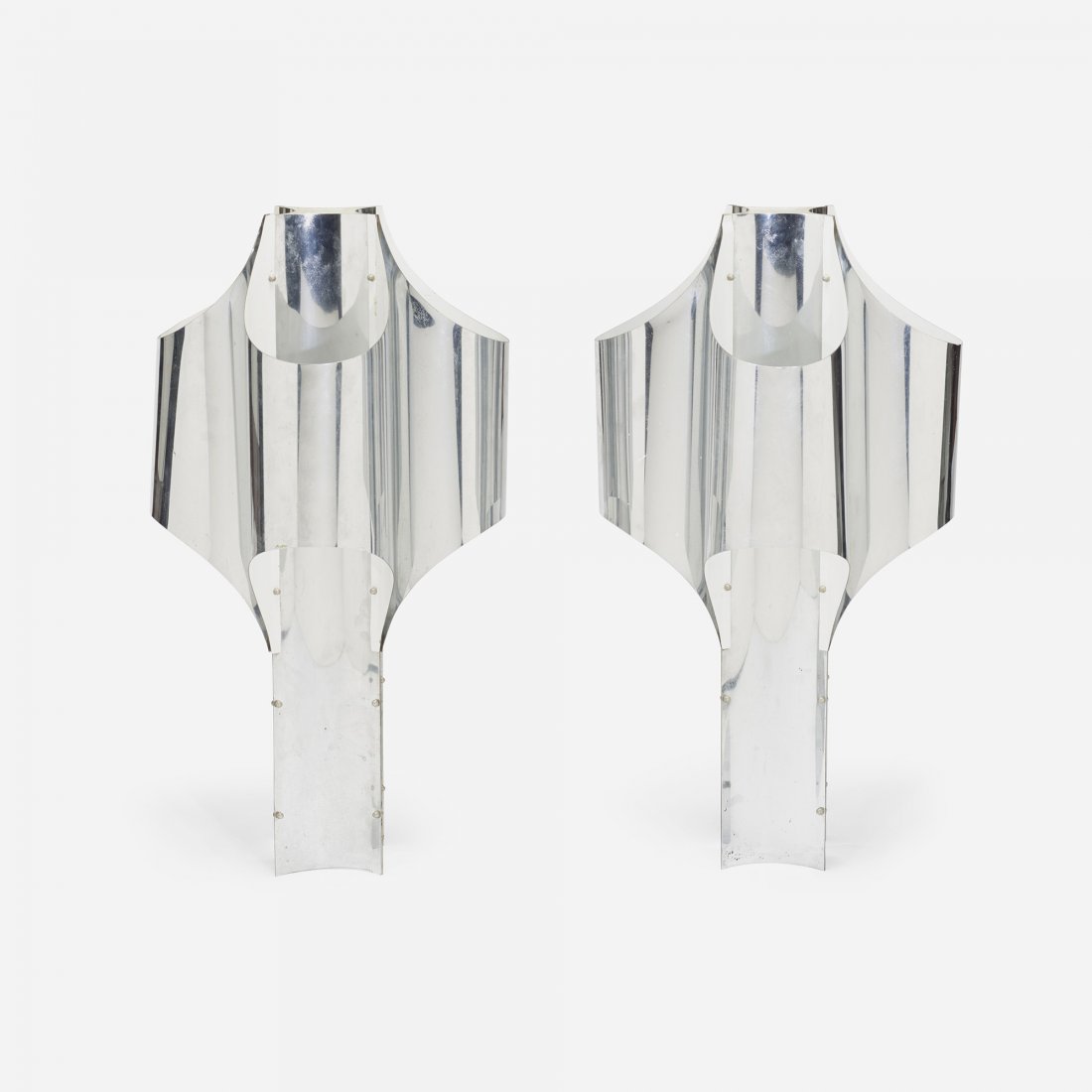 Robert Sonneman table lamps, pair: Robert Sonneman table lamps, pair Sonneman USA, c. 1970 chrome-plated steel, enameled steel 16 w x 16 d x 32 h inches Signed with decal studio label to reverse of one example: [Sonneman].