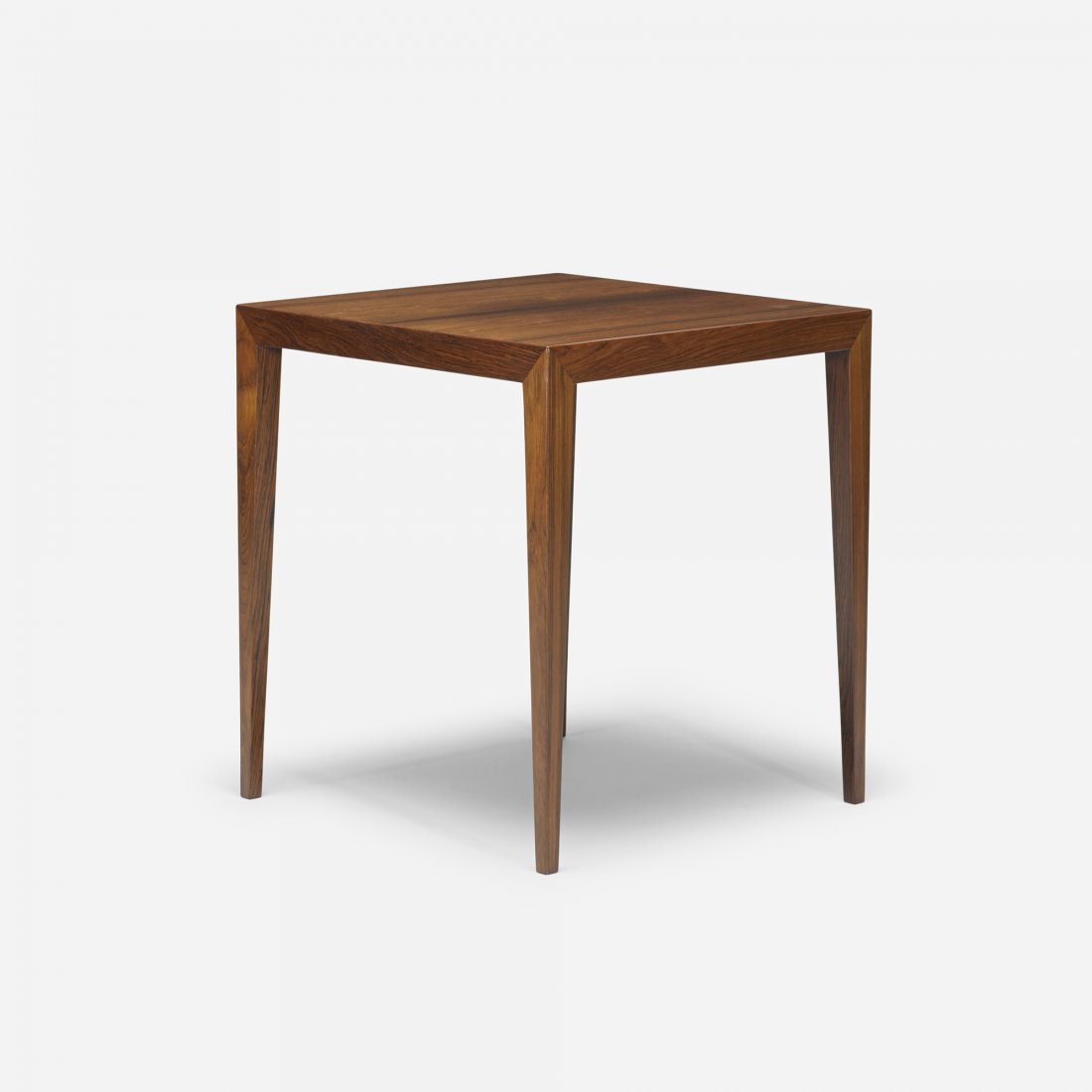Ole Wanscher occasional table: Ole Wanscher occasional table Haslev Møbelsnedkeri A/S Denmark, c. 1965 rosewood 17.75 w x 17.75 d x 19.75 h inches Signed with paper decal manufacturer's label to underside: [39A]