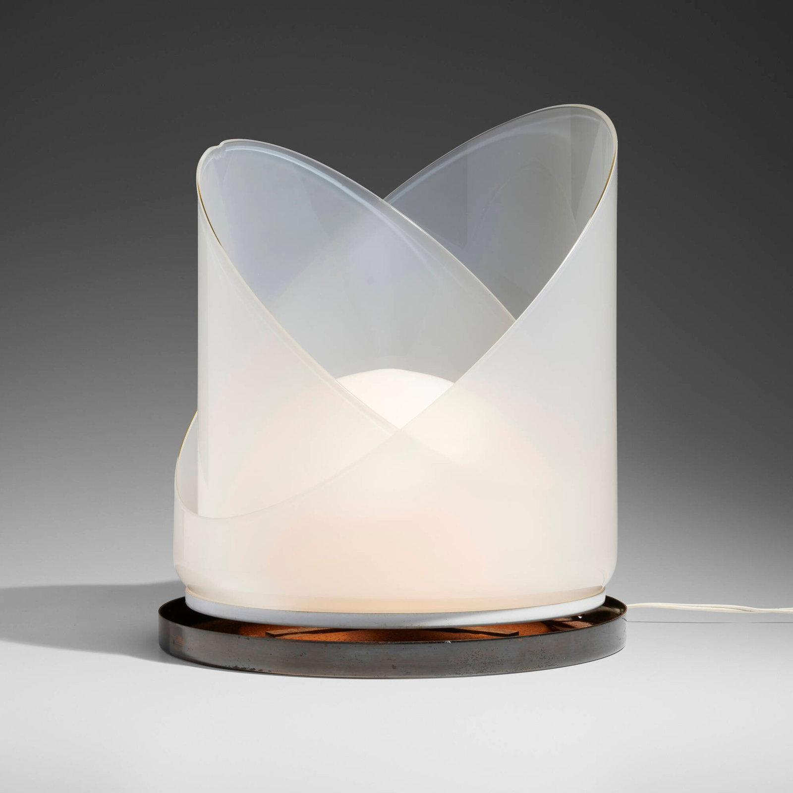 Carlo Nason, Table lamp, model LT 300: Carlo Nason Table lamp, model LT 300 A.V. Mazzega Italy, c. 1975 glass, enameled steel, brass 15.5 h x 13.25 dia in (39 x 34 cm) Provenance: Collection of Brent Sikkema |
