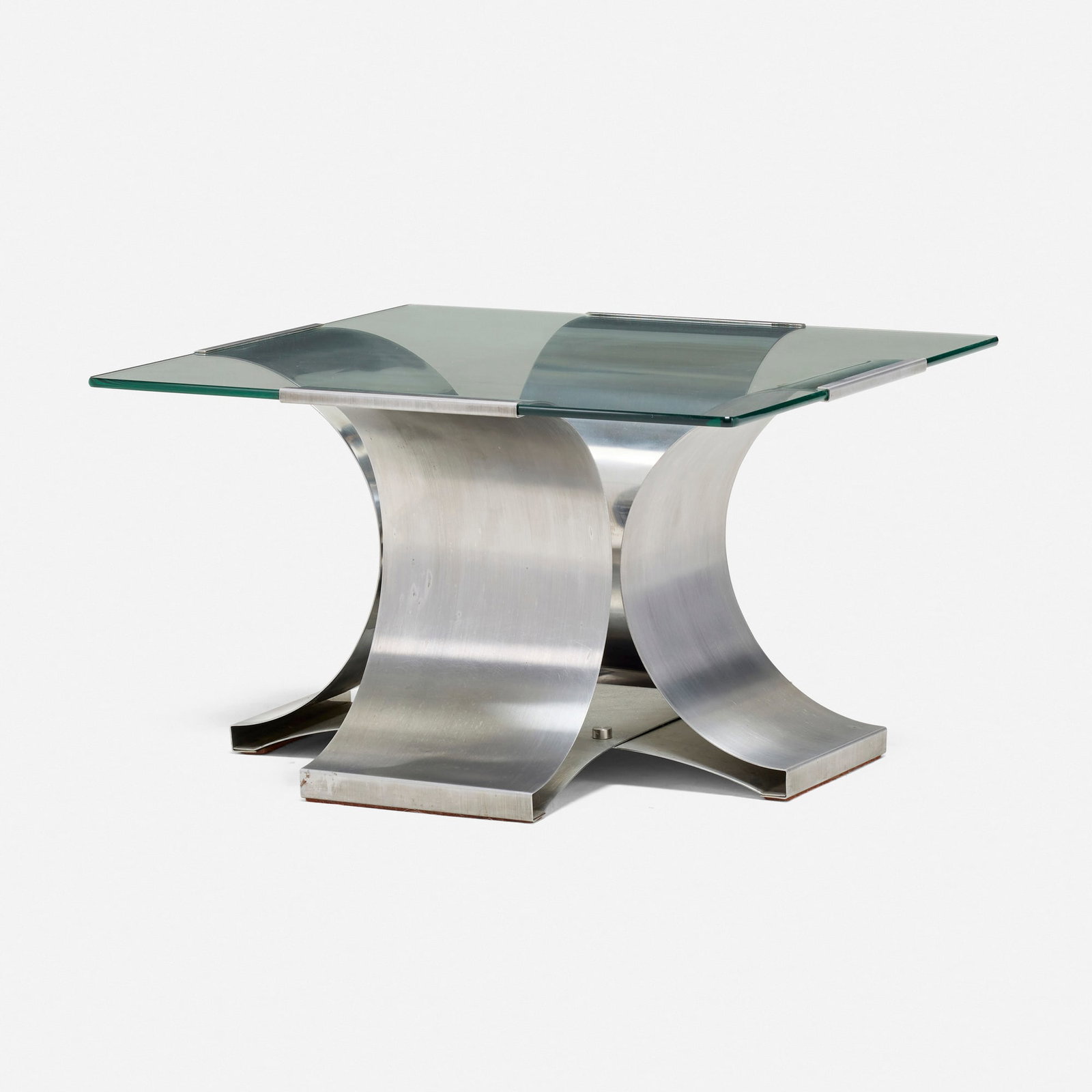 Francois Monnet, Coffee table: Francois Monnet Coffee table Kappa France, c. 1970 steel, glass 16 h x 27.25 w x 27.25 d in (41 x 69 x 69 cm) This work will ship from Los Angeles, California.