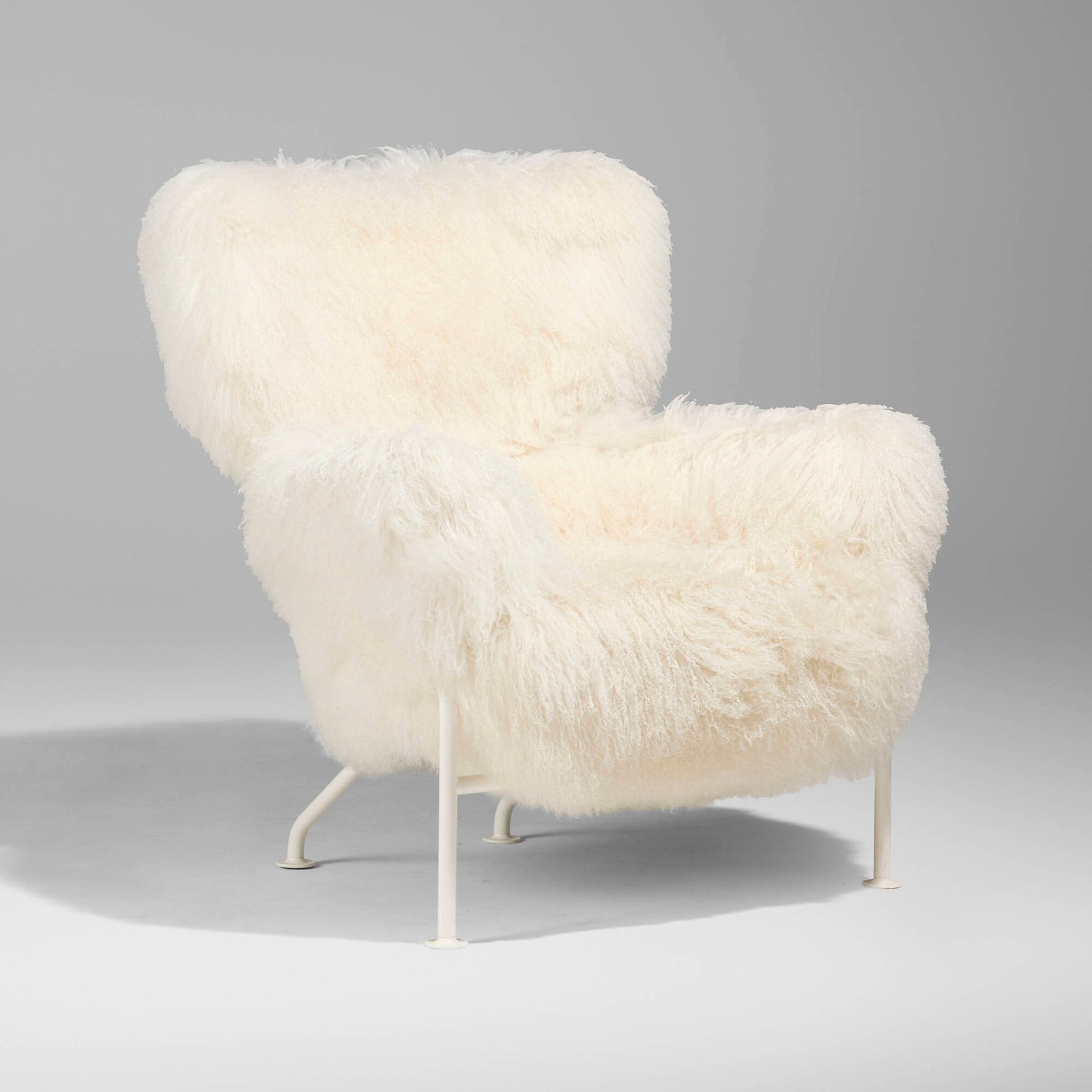Franco Albini and Franca Helg, Tre Pezzi lounge chair: Franco Albini and Franca Helg Tre Pezzi lounge chair Cassina Italy, 1959 / c. 2009 enameled steel, Mongolian lambskin 37 h x 35 w x 29 d in (94 x 89 x 74 cm) This work is from the edition of 100.