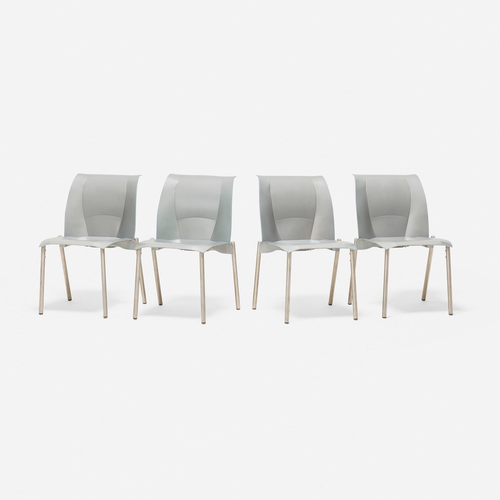 Frank Gehry, Fog chairs, set of four: Frank Gehry Fog chairs, set of four KnollStudio Canada/USA, 1999 enameled aluminum, stainless steel 32 h x 21 w x 23 d in (81 x 53 x 58 cm) A variation of this design, with armrests, is in the Museum