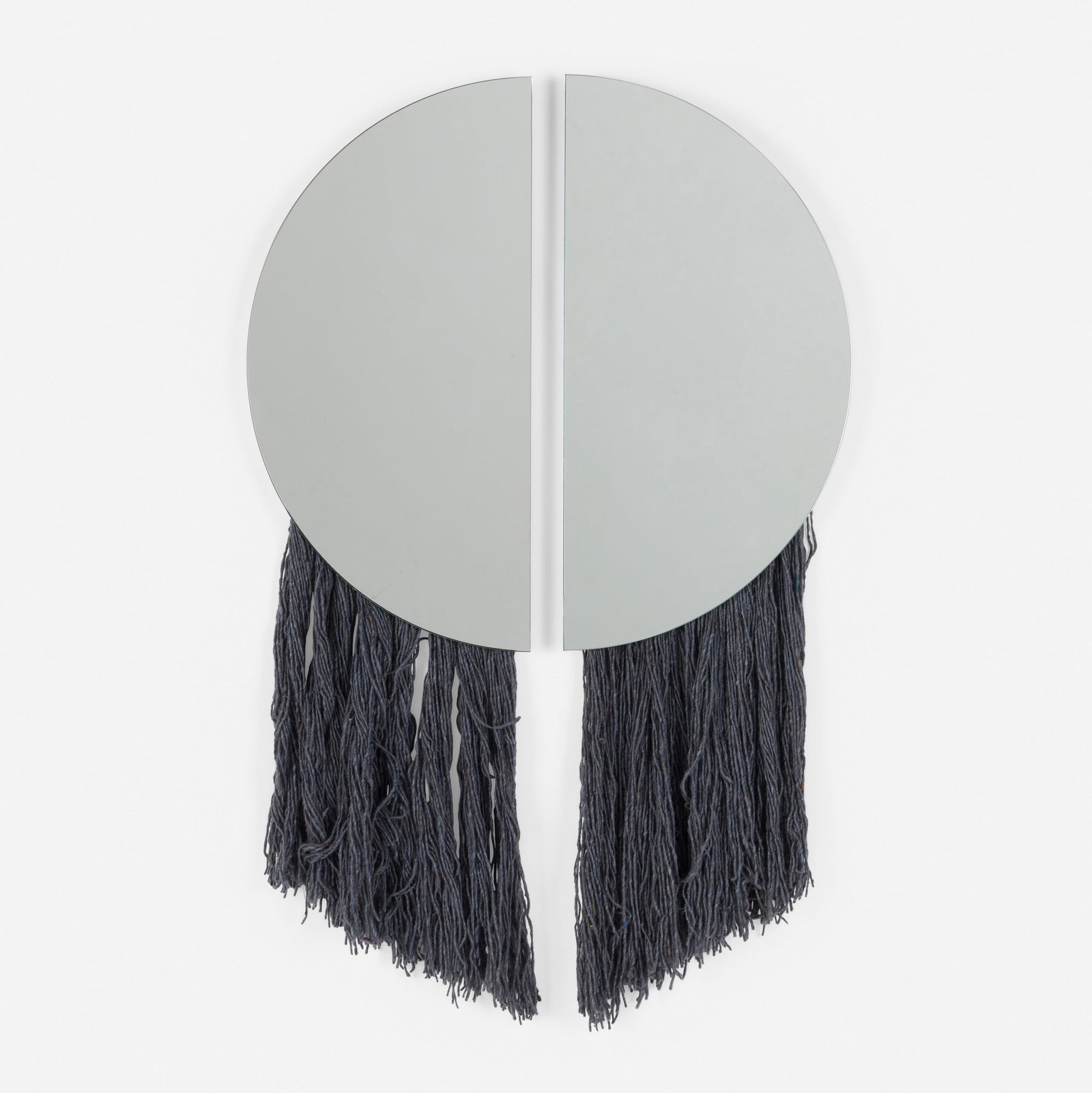 Ben & Aja Blanc, Apollo mirror: Ben & Aja Blanc Apollo mirror USA, c. 2020 mirrored glass, hand-painted silk fiber, brass 40.5 h x 12 w x 1.125 d in (103 x 30 x 3 cm) Etched signature to reverse of one element 'Ben & Aja