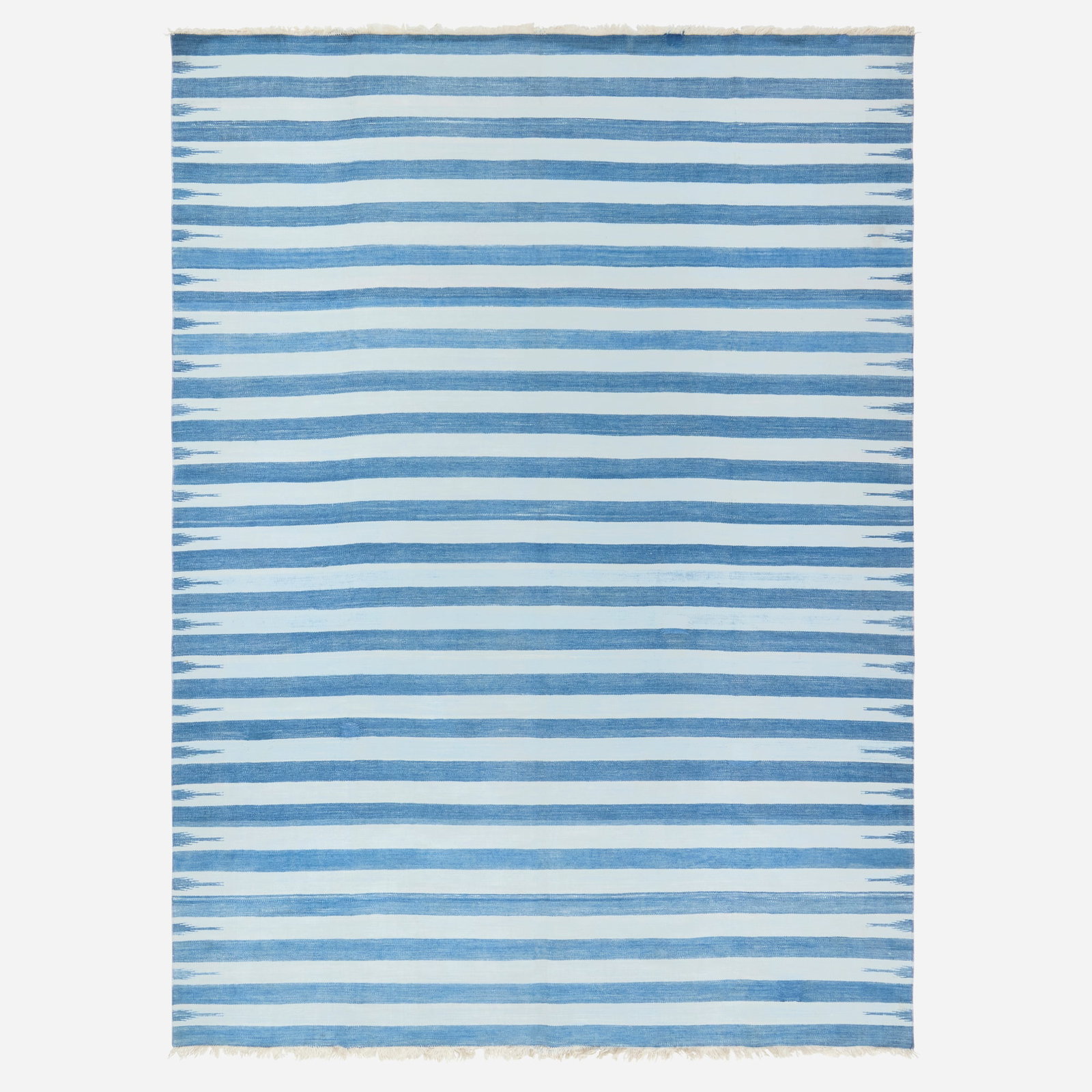 Indian, Dhurrie carpet: Indian Dhurrie carpet c. 1960 hand-woven cotton 86 w x 118 l in (218 x 300 cm) This work will ship from Lambertville, New Jersey.