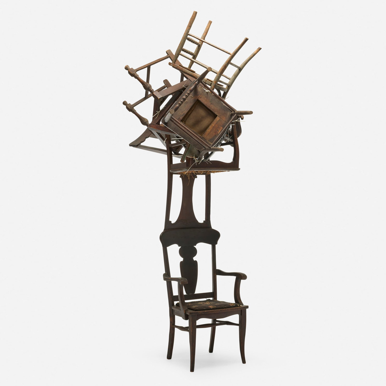 Karen Ryan, Untitled from In the Woods series: Karen Ryan Untitled from In the Woods series 2009 stained and painted oak and beech, upholstery, cane, plastic 107 h x 70 w x 44 d in (272 x 178 x 112 cm) This work will ship from Chicago, Illinois.
