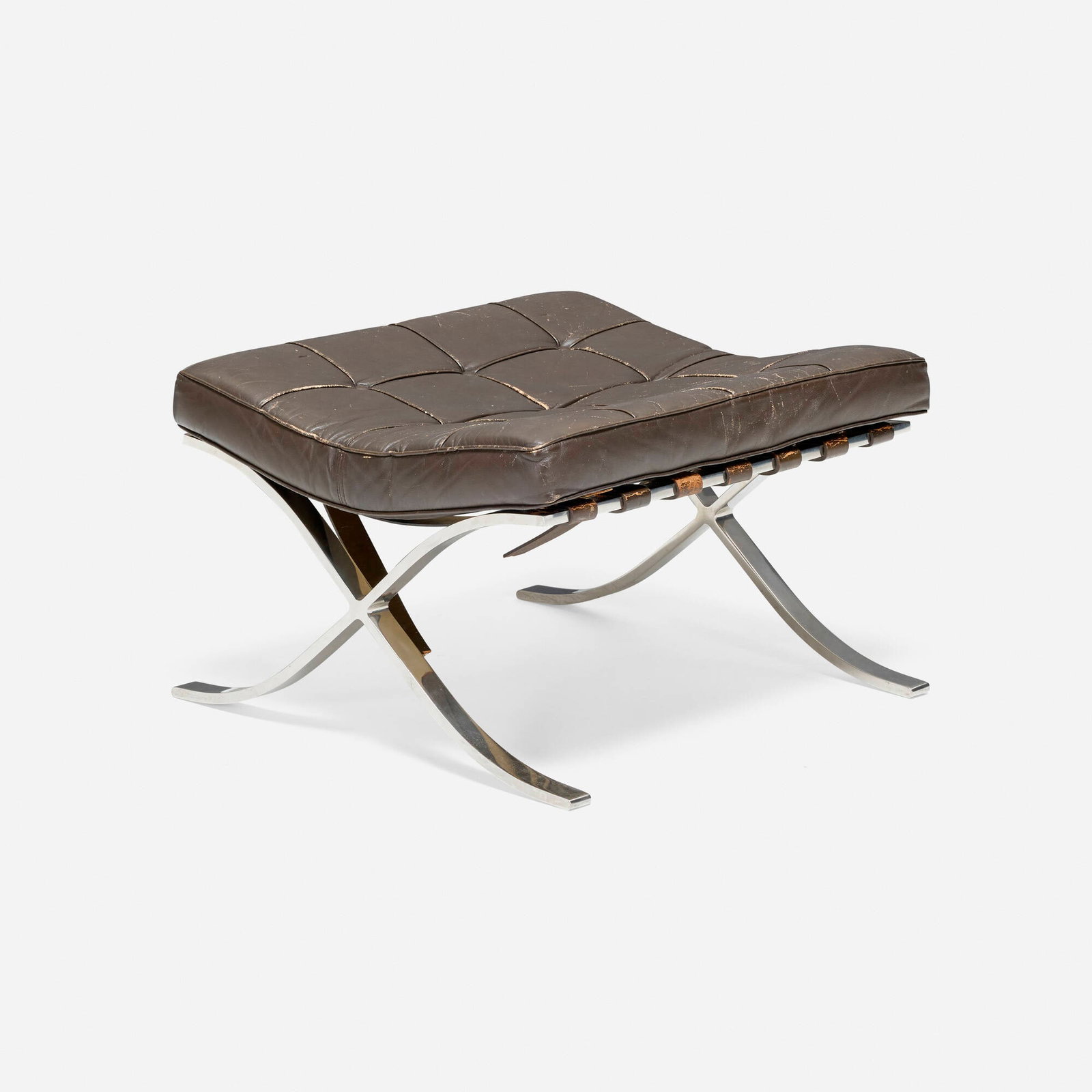 Ludwig Mies van der Rohe, Barcelona ottoman: Ludwig Mies van der Rohe Barcelona ottoman Knoll International Germany, 1929 / 1975 leather upholstery, stainless steel 14.75 h x 24.5 w x 21.5 d in (37 x 62 x 55 cm) Paper manufacturer's label