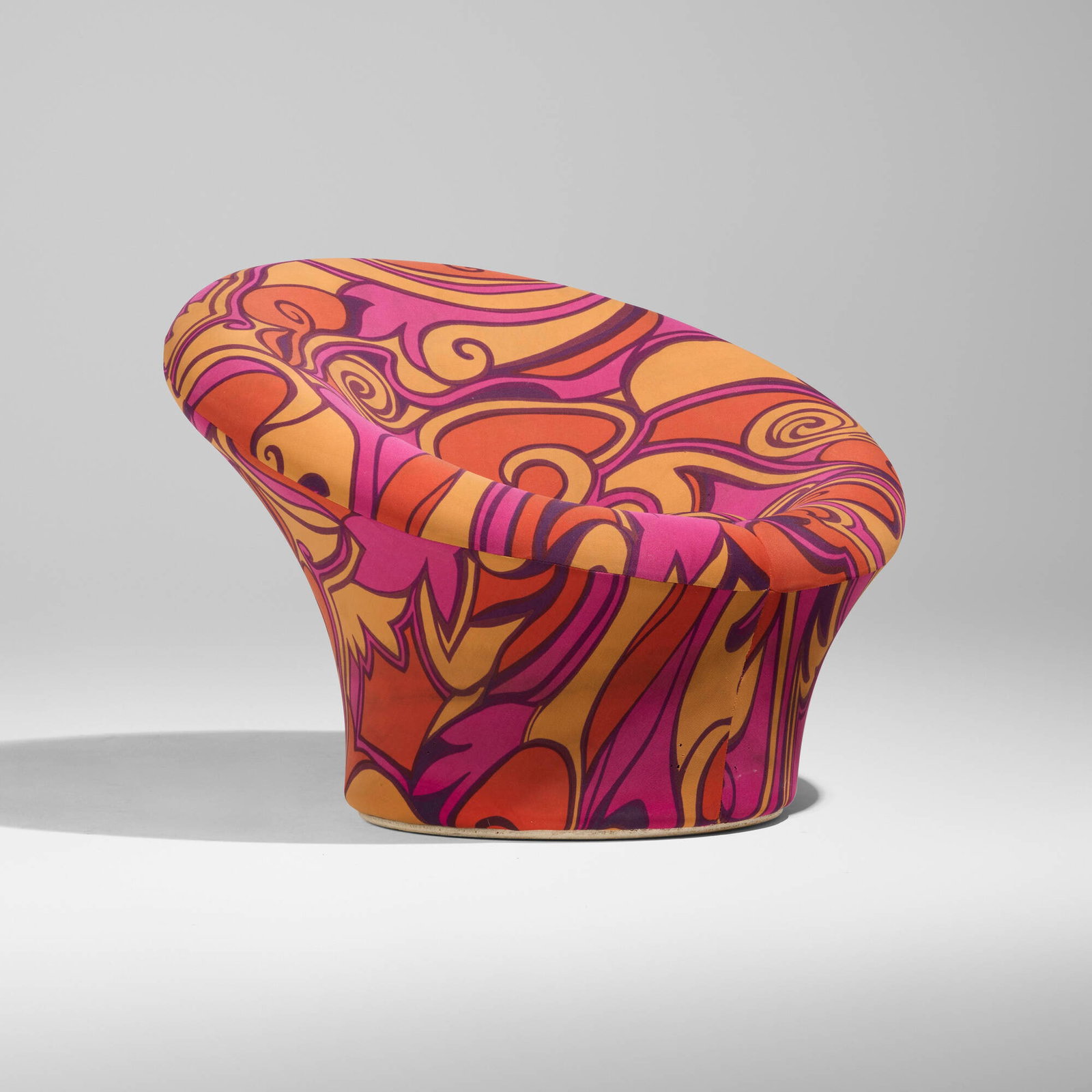 Pierre Paulin, Mushroom chair, model 560: Pierre Paulin Mushroom chair, model 560 Artifort France, 1960 Firebird upholstery by Jack Lenor Larsen over tubular steel and foam 26.5 h x 35 dia in (67 x 89 cm) Decal manufacturer's