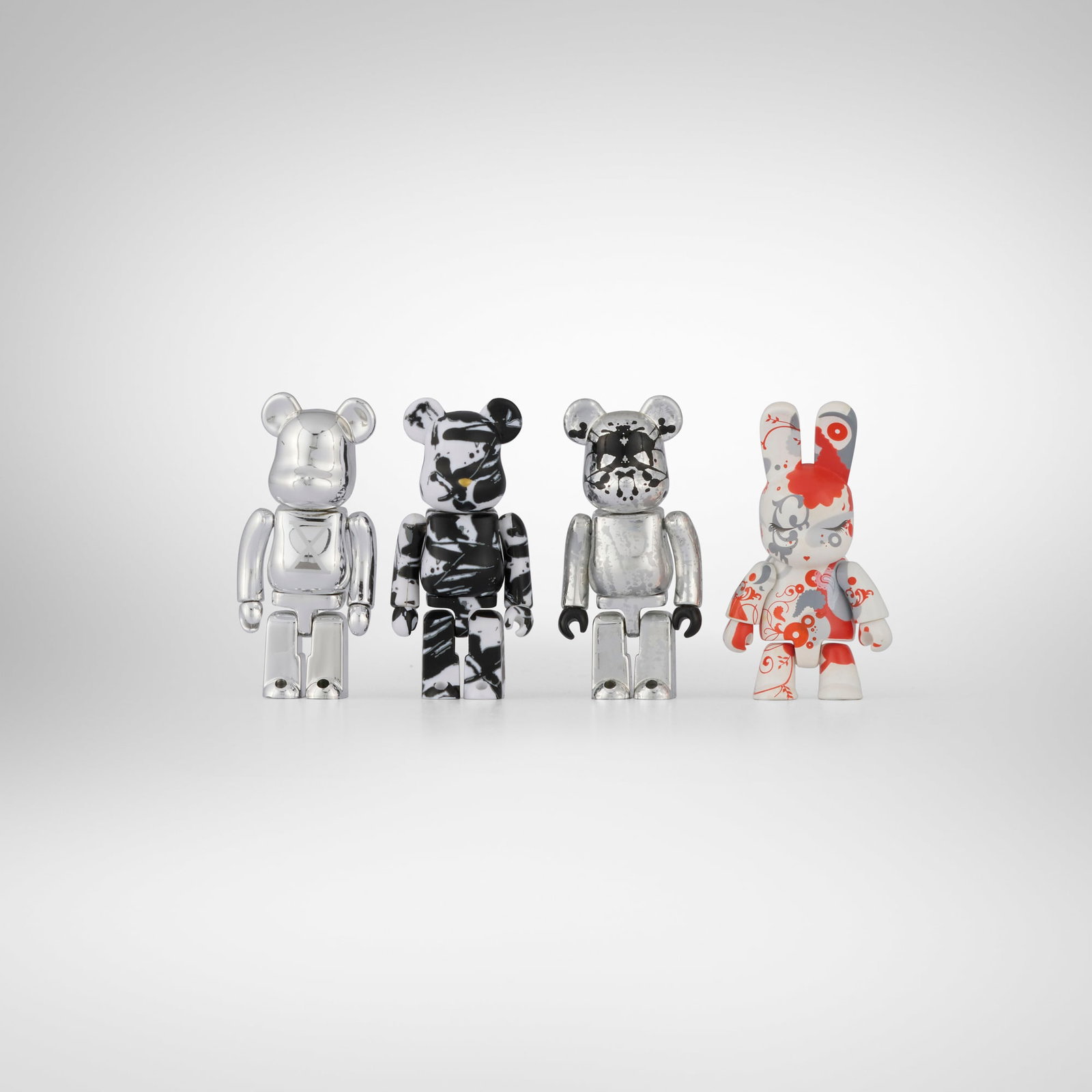 Medicom Toy, Collection of four Be@rbrick figures: Medicom Toy Collection of four Be@rbrick figures 2005-2011 painted cast vinyl 3 h x 1.25 w x 1 d in (8 x 3 x 3 cm) 3 h x 1.5 w x 1 d in (8 x 4 x 3 cm) Collection is comprised of Miss K2
