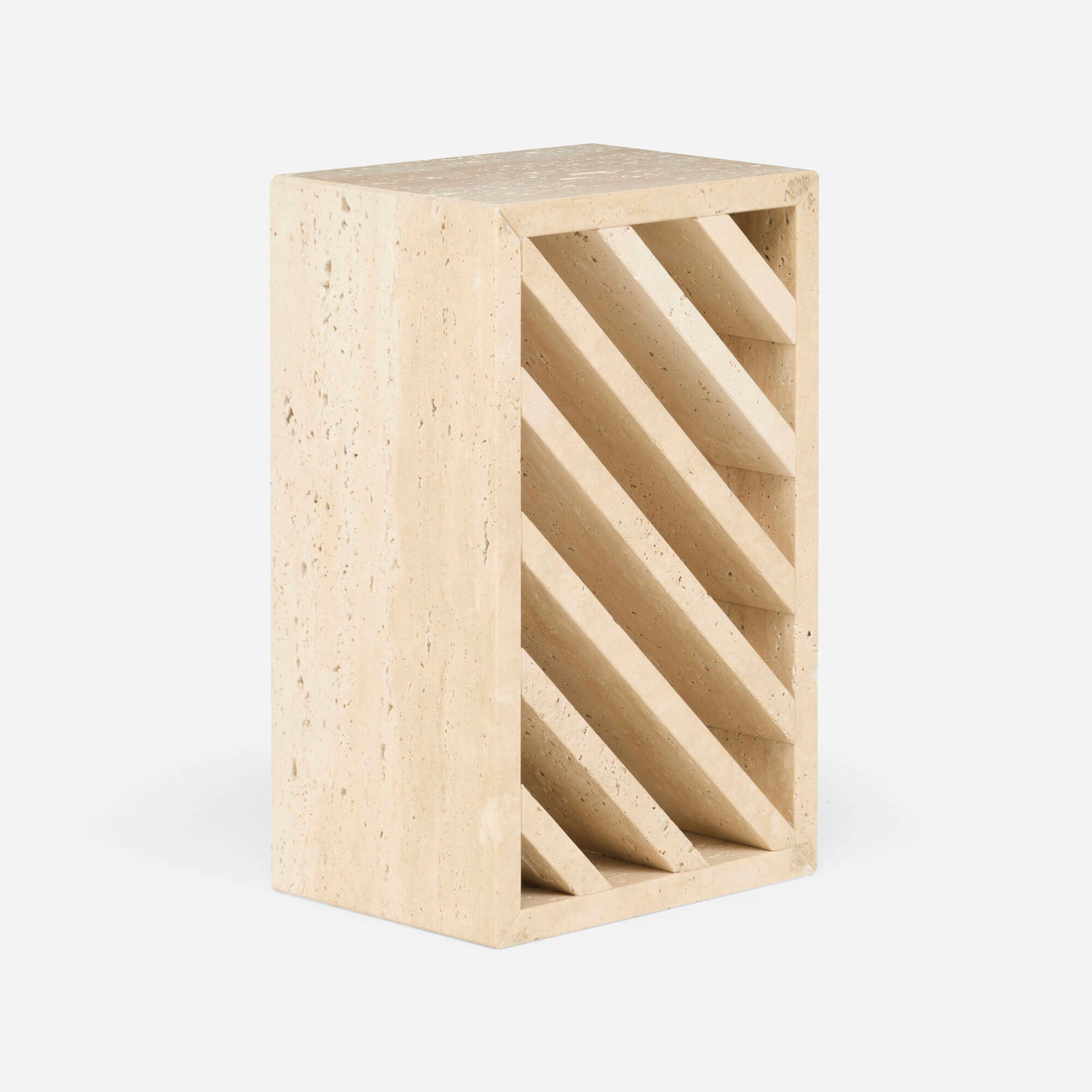 Gregoire de Lafforest, Brick I occasional table: Gregoire de Lafforest Brick I occasional table Collection Particuliere France / Portugal, c. 2020 travertine 16.75 h x 10.25 w x 7.5 d in (43 x 26 x 19 cm) This work will ship