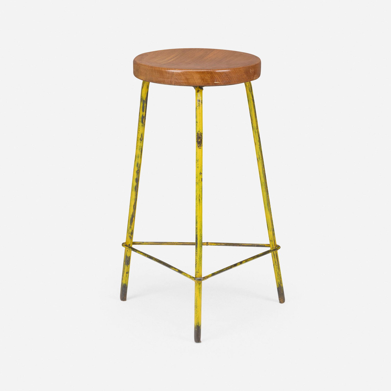 Pierre Jeanneret, Stool from the College of Architecture, Chandigarh: Pierre Jeanneret Stool from the College of Architecture, Chandigarh France/India, c. 1960 enameled steel, teak 27.5 h x 17.75 dia in (70 x 45 cm) Provenance: College of Archite
