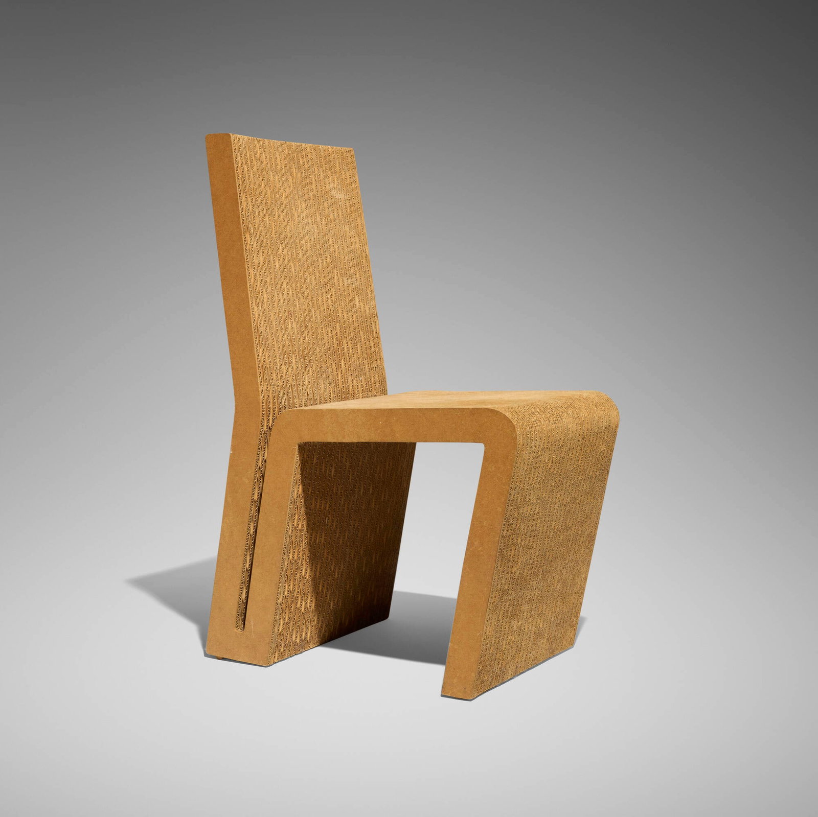 Frank Gehry, Dining chair: Frank Gehry Dining chair Easy Edges, Inc. Canada/USA, c. 1973 laminated cardboard, Masonite 32.5 h x 15 w x 21.5 d in (83 x 38 x 55 cm) Provenance: Private Collection Literature: Frank Gehry: