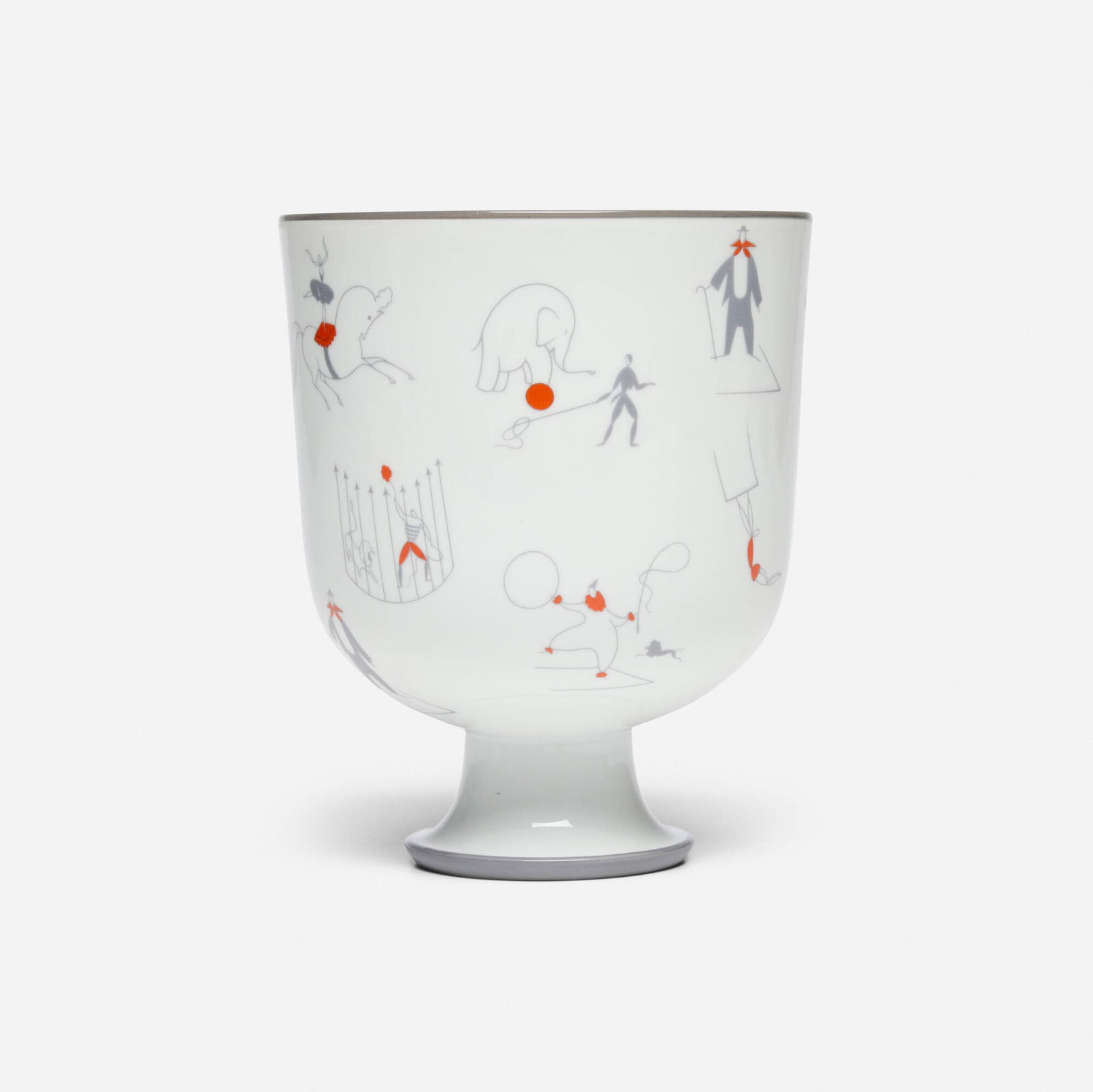 Gio Ponti, Il Circo coupe: Gio Ponti Il Circo coupe Richard Ginori Italy, c. 1928 / c. 1995 or later transfer-printed porcelain 7.25 h x 6 dia in (18 x 15 cm) Stamped manufacturer's mark to underside 'Richard G