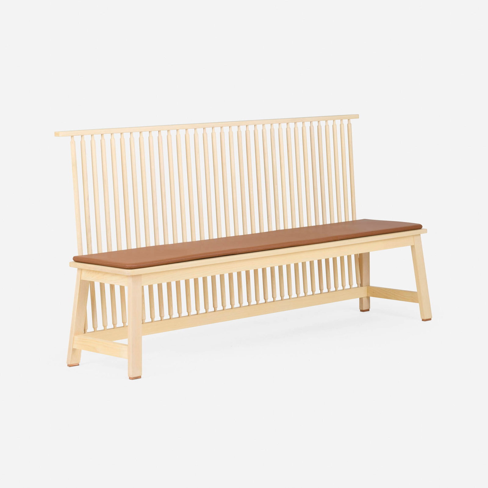 Studioilse, Bench with Back: Studioilse Bench with Back De La Espada United Kingdom, c. 2021 ash, leather upholstery, copper 37.25 h x 71.5 w x 18.5 d in (95 x 182 x 47 cm) Metal manufacturer's labels to underside