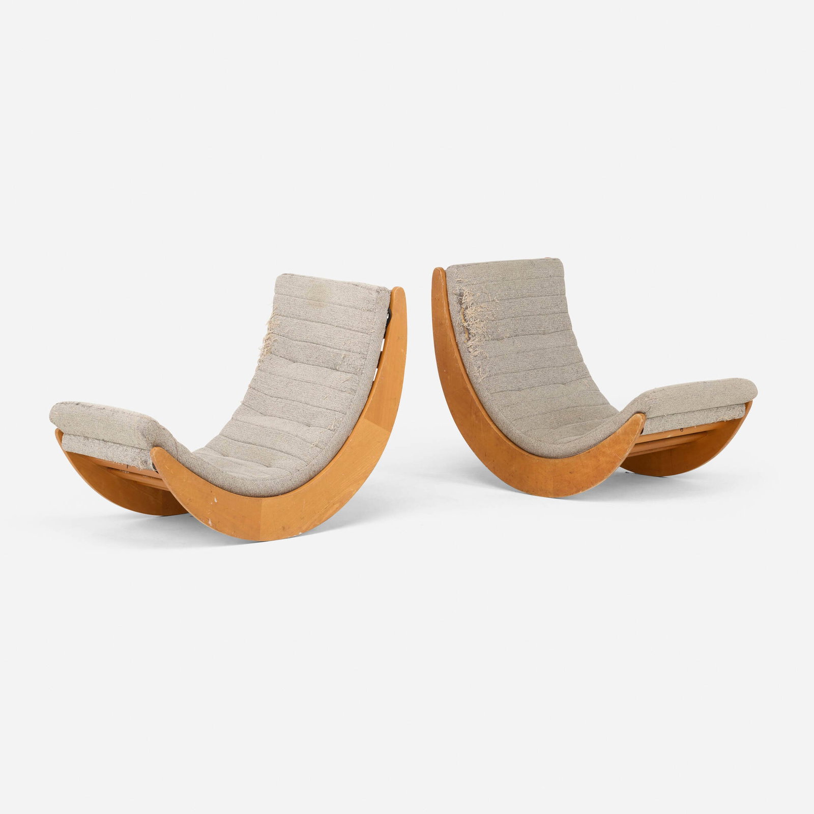 Verner Panton, Relaxer 2 rocking chairs, pair: Verner Panton Relaxer 2 rocking chairs, pair Rosenthal Studio Line Denmark, 1974 beech, upholstery over foam 30.5 h x 25 w x 39 d in (77 x 63 x 99 cm) Decal manufacturer's label to side of one