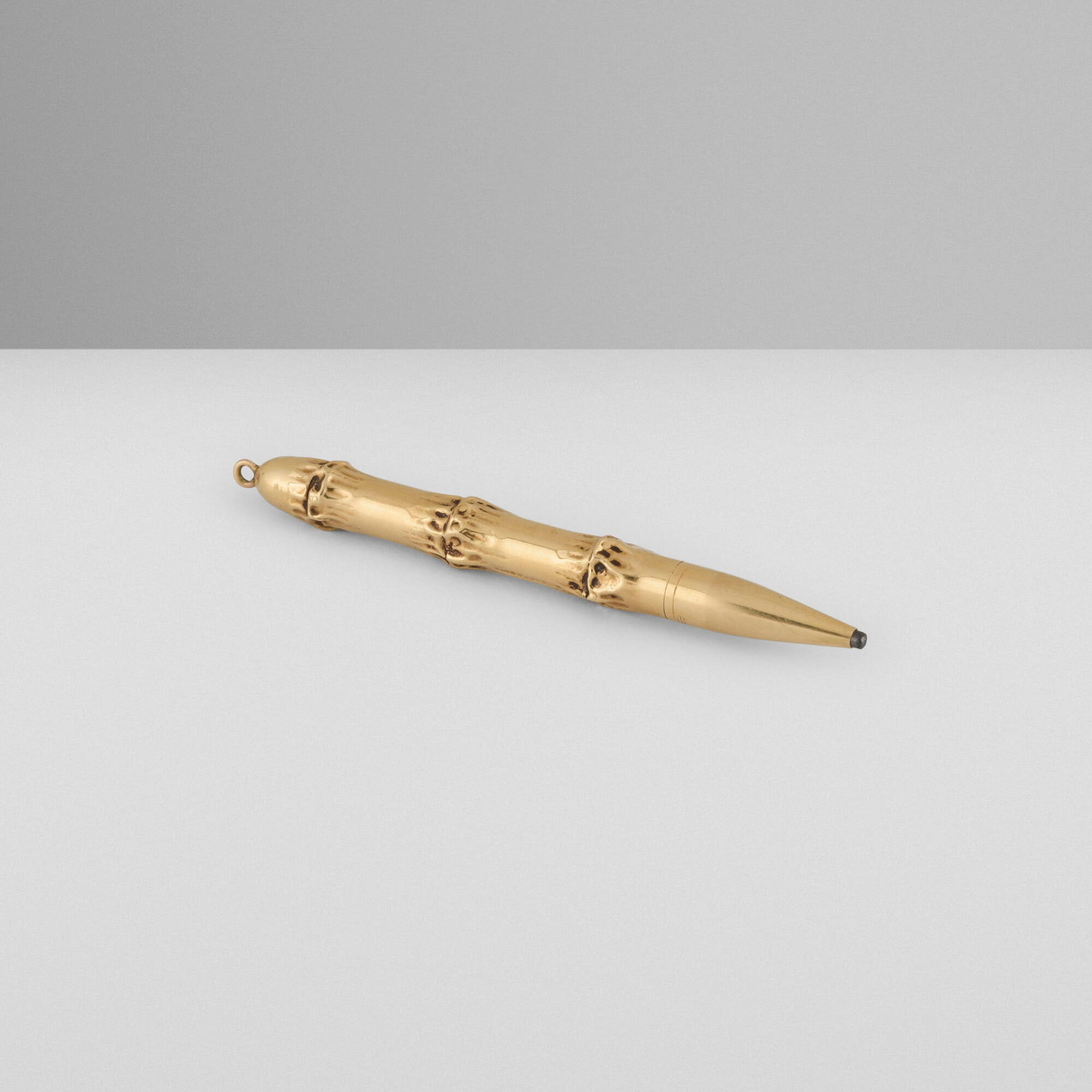Louis Tamis & Sons for Raymond C. Yard, Bamboo pendant pencil: Louis Tamis & Sons for Raymond C. Yard Bamboo pendant pencil USA, c. 1945 14k yellow gold 4 l x 0.5 dia in (10 x 1 cm) Incised manufacturer's mark near tip 'LT & Son 14K Yard'. 1