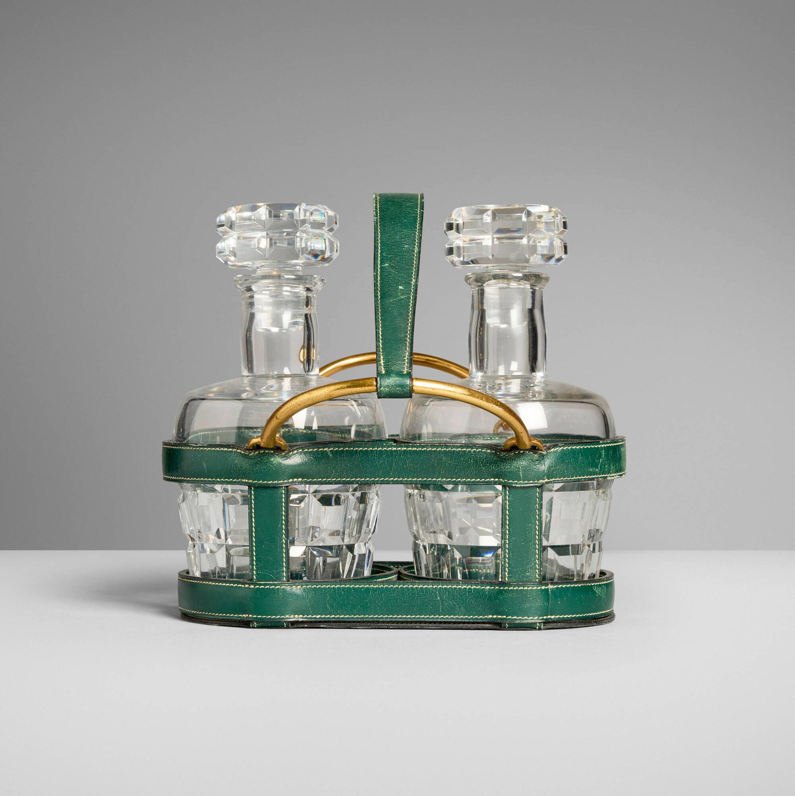 Jacques Adnet, Bottle holder with two Baccarat decanters (1 of 4)