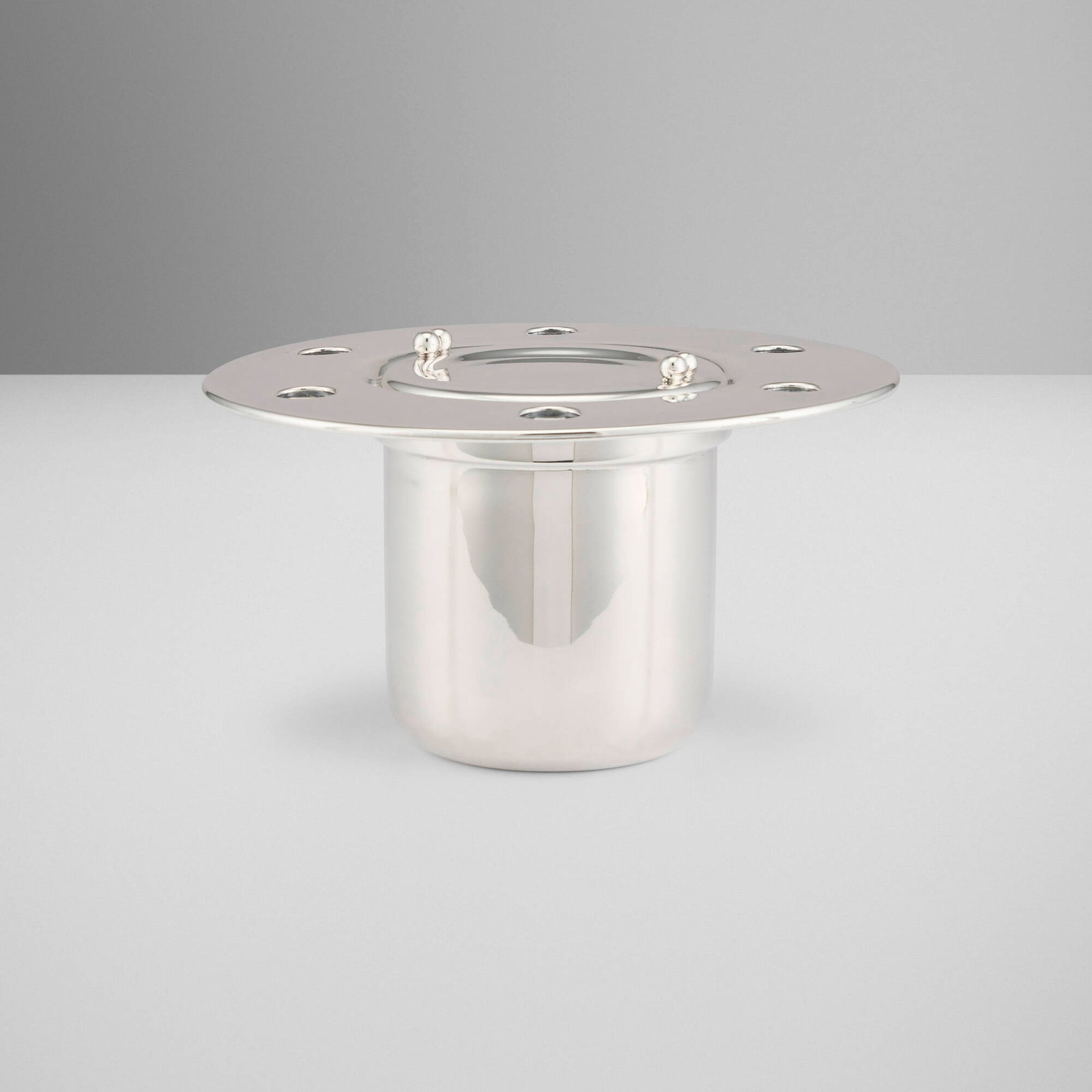 Afra and Tobia Scarpa, Pipe and tobacco holder: Afra and Tobia Scarpa Pipe and tobacco holder San Lorenzo Italy, 1978 sterling silver, birch 5.5 h x 9.5 dia in (14 x 24 cm) Impressed maker's marks to underside '925'. 22.24 ozt.