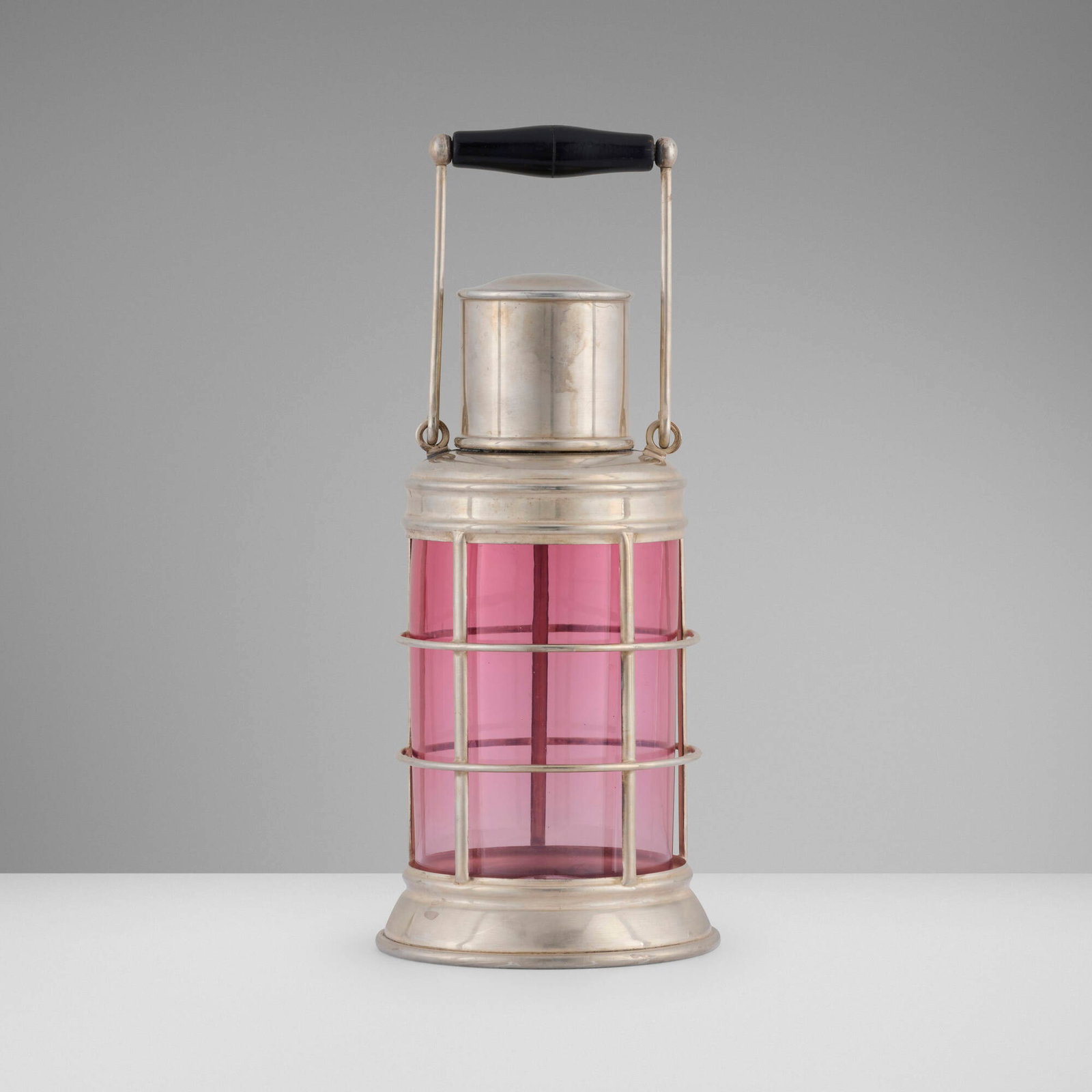 Asprey & Co., Ship's Lantern cocktail shaker: Asprey & Co. Ship's Lantern cocktail shaker London, United Kingdom, c. 1935 silver-plated metal, glass, painted wood 10.375 h x 6.625 w x 5.375 d in (26 x 17 x 14 cm) Impressed manufacturer