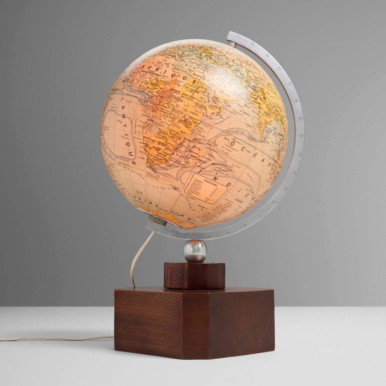 Jacques Adnet, attribution, Light-up terrestrial globe - 2