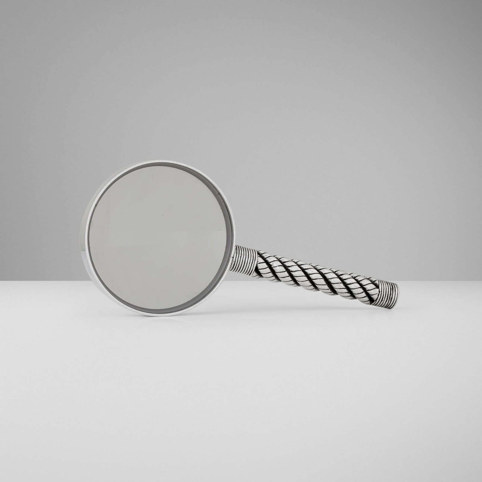 Hermes, Cordage magnifying glass: Hermes Cordage magnifying glass Ravinet d'Enfert & Cie France, c. 1965 silver-plated metal, glass 7.75 h x 3.5 w x 0.5 d in (20 x 9 x 1 cm) Impressed manufacturer's mark to edge 'Hermes