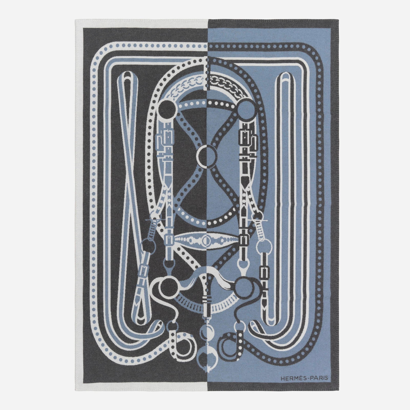 Virginie Jamin for Hermes, Grand Tralala blanket: Virginie Jamin for Hermes Grand Tralala blanket France / United Kingdom, c. 2021 Merino wool, cashmere 76 h x 57 w in (193 x 145 cm) Fabric manufacturer's label to reverse 'Hermes-Paris Made in