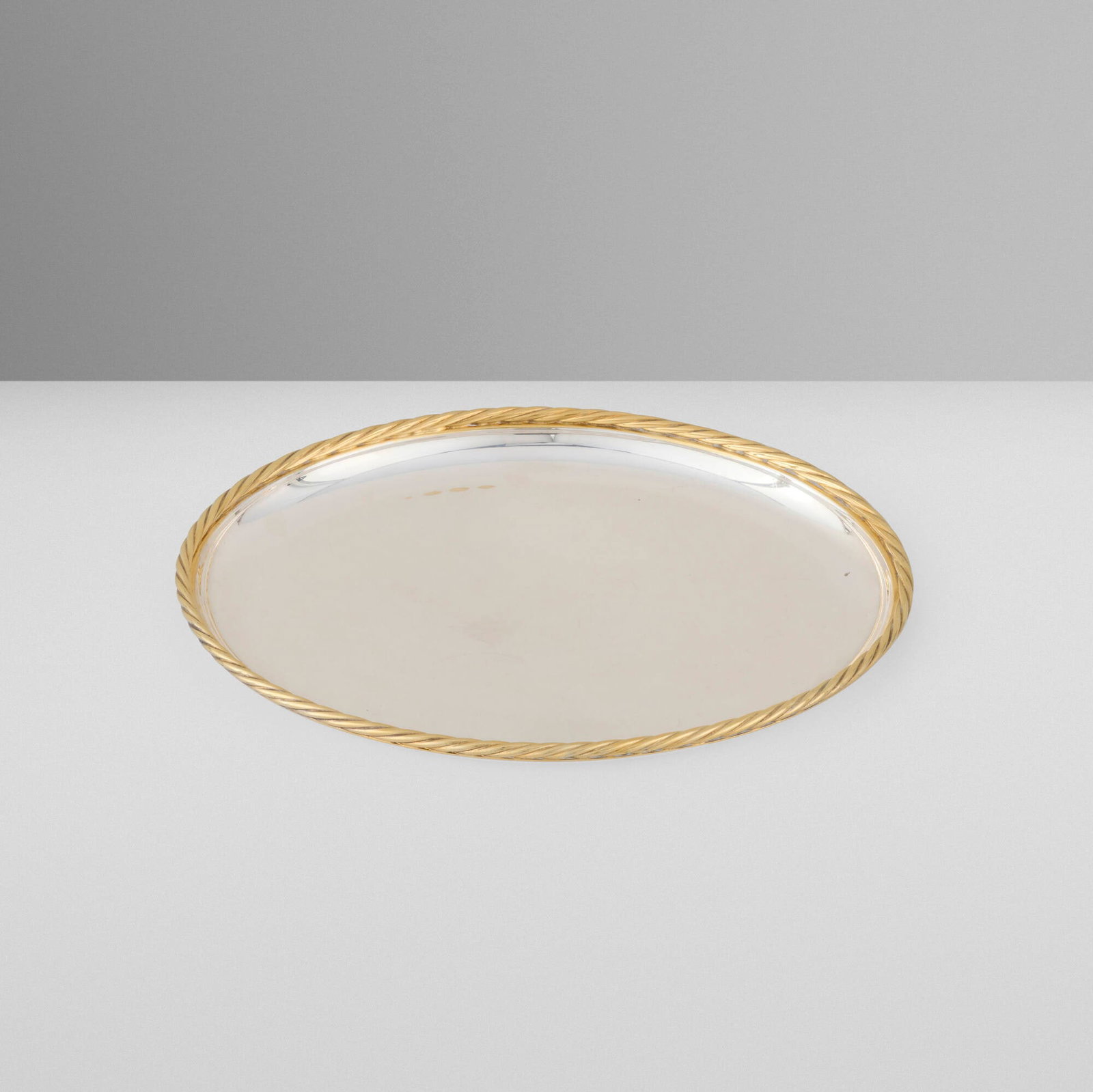 Hermes, Cordage dish: Hermes Cordage dish Ravinet d'Enfert & Cie France, c. 1965 silver-plated brass parcel-gilt 0.5 h x 8.75 w x 6.75 d in (1 x 22 x 17 cm) Impressed manufacturer's mark to underside of rim