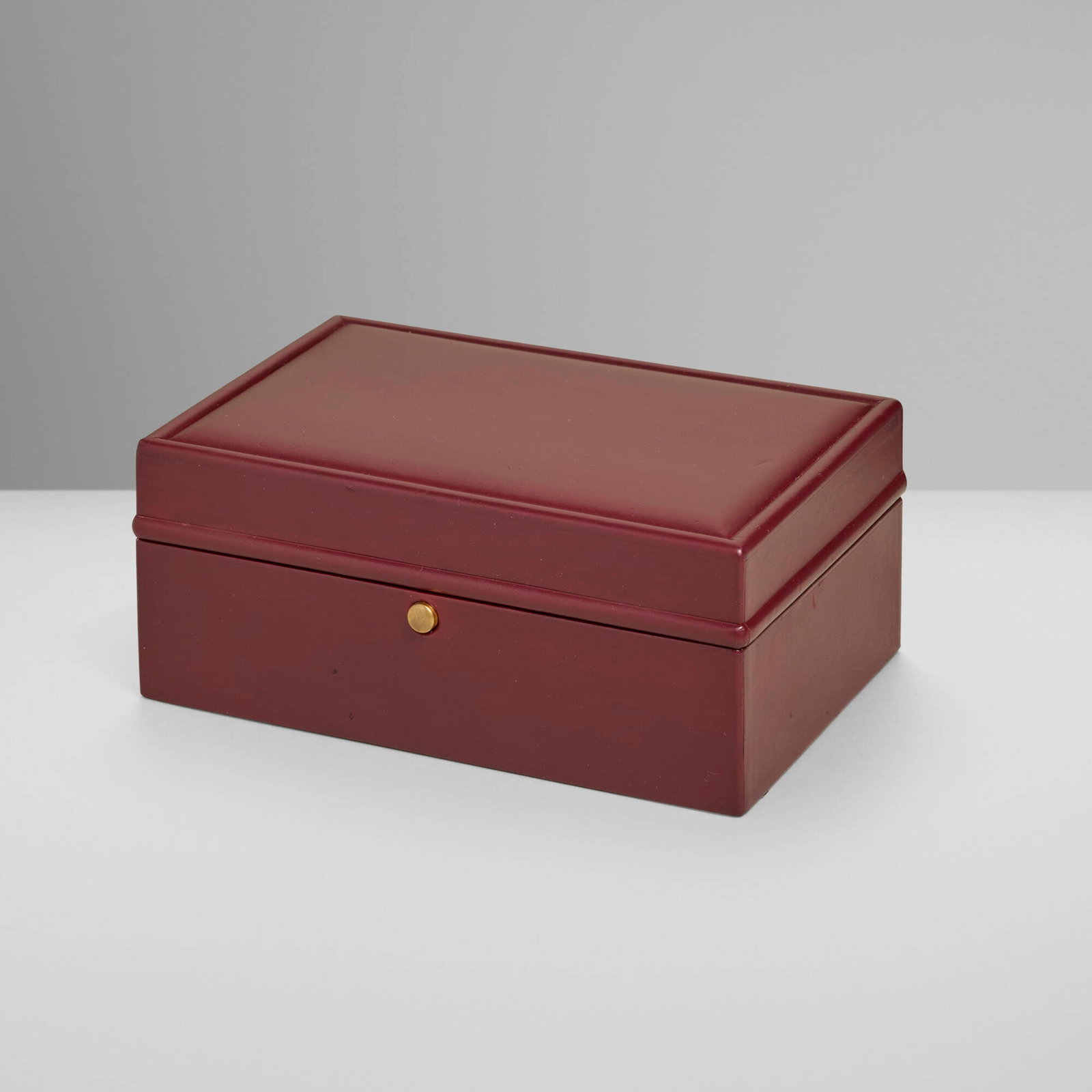 Hermes, Jewelry box: Hermes Jewelry box France, c. 1950 leather, gilt metal 3.375 h x 8 w x 5.5 d in (9 x 20 x 14 cm) Gilt-stamped manufacturer's mark to underside 'Hermes Paris Made in France'. This work