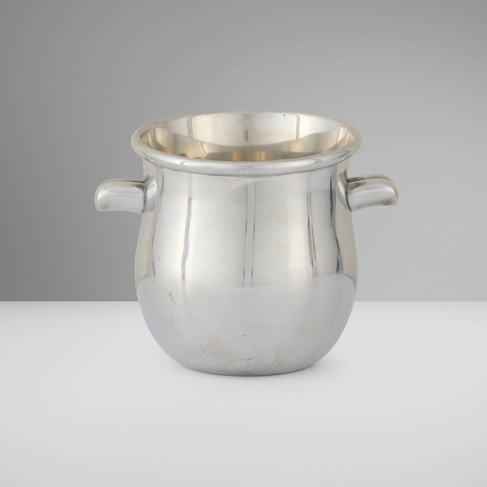 Hermes, Ice bucket: Hermes Ice bucket France, c. 1970 silvered metal 6.125 h x 7.75 w x 6 d in (16 x 20 x 15 cm) Impressed manufacturer's mark to underside 'Hermes Made in France Etain'. This work will ship from