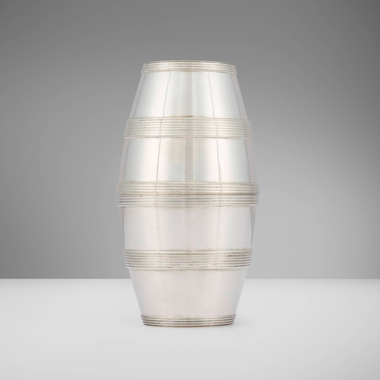 Langfords Silver Galleries, Elizabeth II barrel beakers, pair: Langfords Silver Galleries Elizabeth II barrel beakers, pair London, United Kingdom, 2005 sterling silver overall: 6.25 h x 3.375 dia in (16 x 9 cm) each: 3.25 h x 3.375 dia in (8 x 9 cm) Be