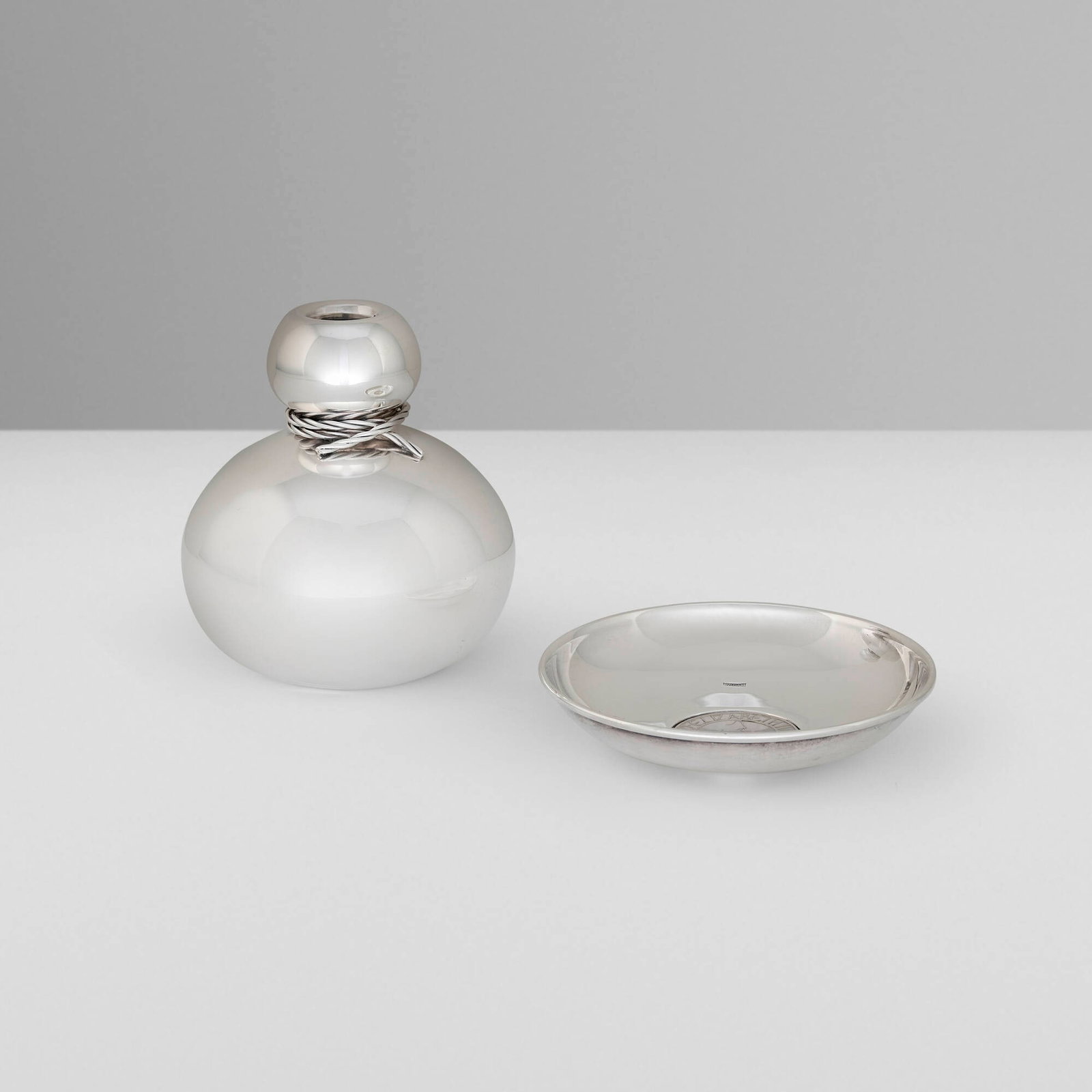 Bulgari, Table accessories, set of two: Bulgari Table accessories, set of two Italy and London, United Kingdom, 1976, 2003 sterling silver 5 h x 4 dia in (13 x 10 cm) 1 h x 4.5 dia in (3 x 11 cm) Set is comprised of a gourd-form v