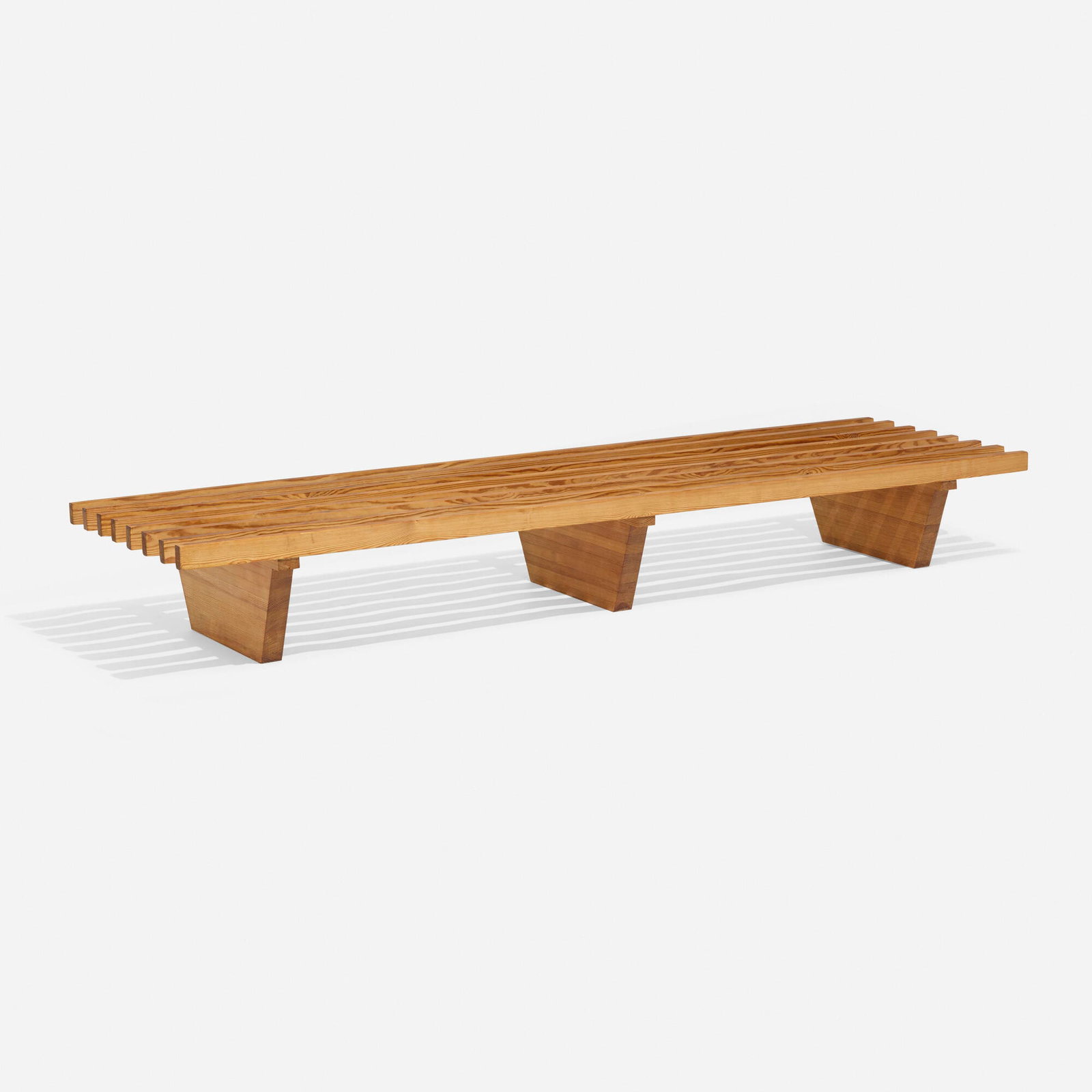 Swedish Cabinetmaker, Low bench: Swedish Cabinetmaker Low bench c. 1965 pine 10 h x 75 w x 20.25 d in (25 x 190 x 51 cm) This work will ship from Chicago, Illinois.