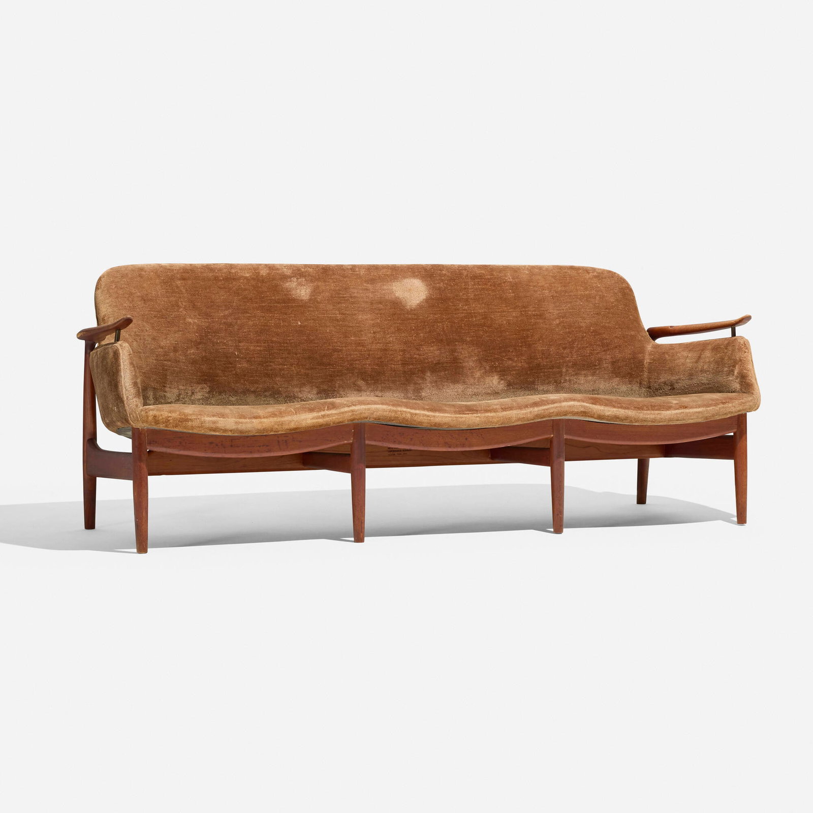 Finn Juhl, Sofa, model NV-53: Finn Juhl Sofa, model NV-53 Niels Vodder Cabinetmaker Denmark, 1953 upholstery, teak 28.5 h x 73 w x 31 d in (72 x 185 x 79 cm) The present lot was originally installed in a 1959 Beverly H
