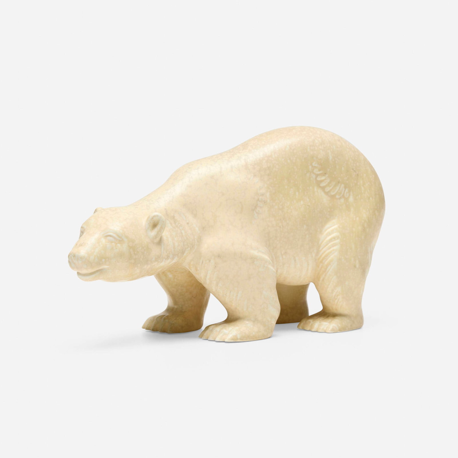 Gunnar Nylund, Polar Bear: Gunnar Nylund Polar Bear Rorstrand Sweden, c. 1955 glazed stoneware 6.5 h x 13 w x 4.5 d in (17 x 33 x 11 cm) Incised manufacturer's mark and artist's initials to underside 'R GN