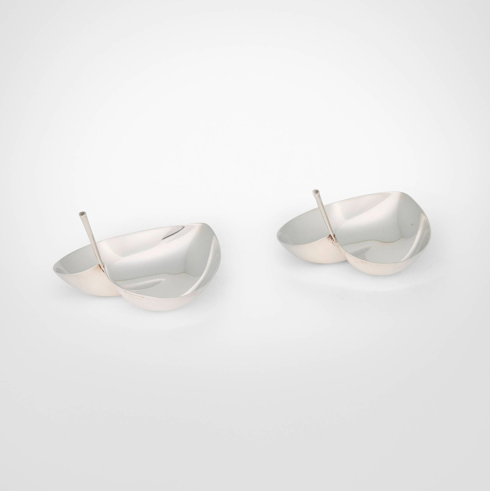 Tapio Wirkkala, Bowls model TW 4, pair: Tapio Wirkkala Bowls model TW 4, pair Kultakeskus Oy Finland, 1954 / 1960 sterling silver 2.5 h x 4.5 w x 3.25 d in (6 x 11 x 8 cm) Impressed manufacturer's mark and touchmarks to rim of each